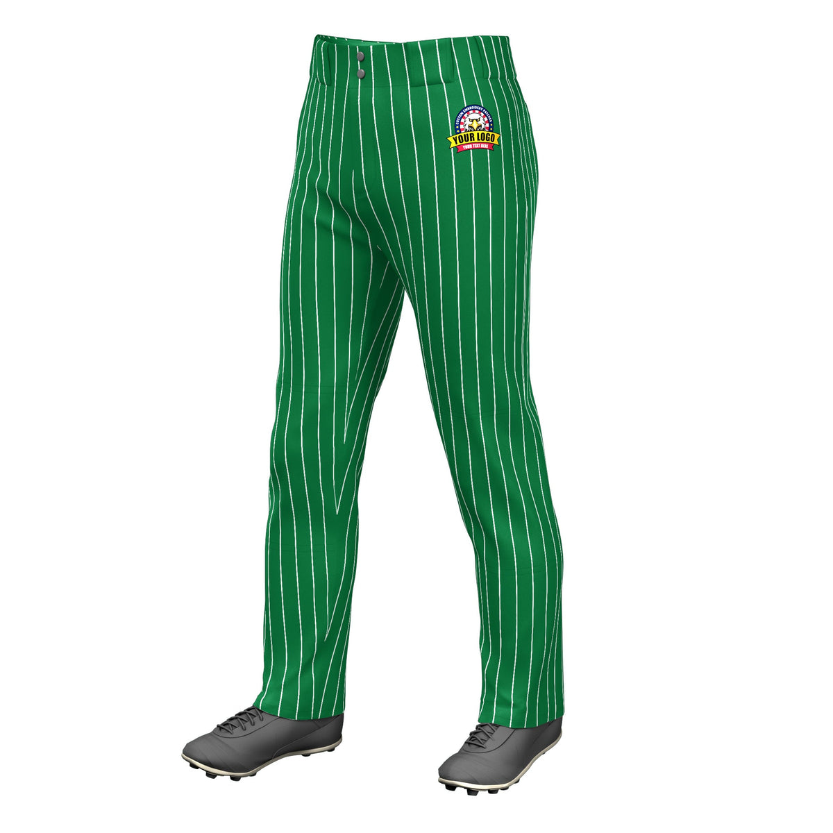 Custom Kelly Green White Pinstripe Fit Stretch Practice Loose-fit Baseball Pants