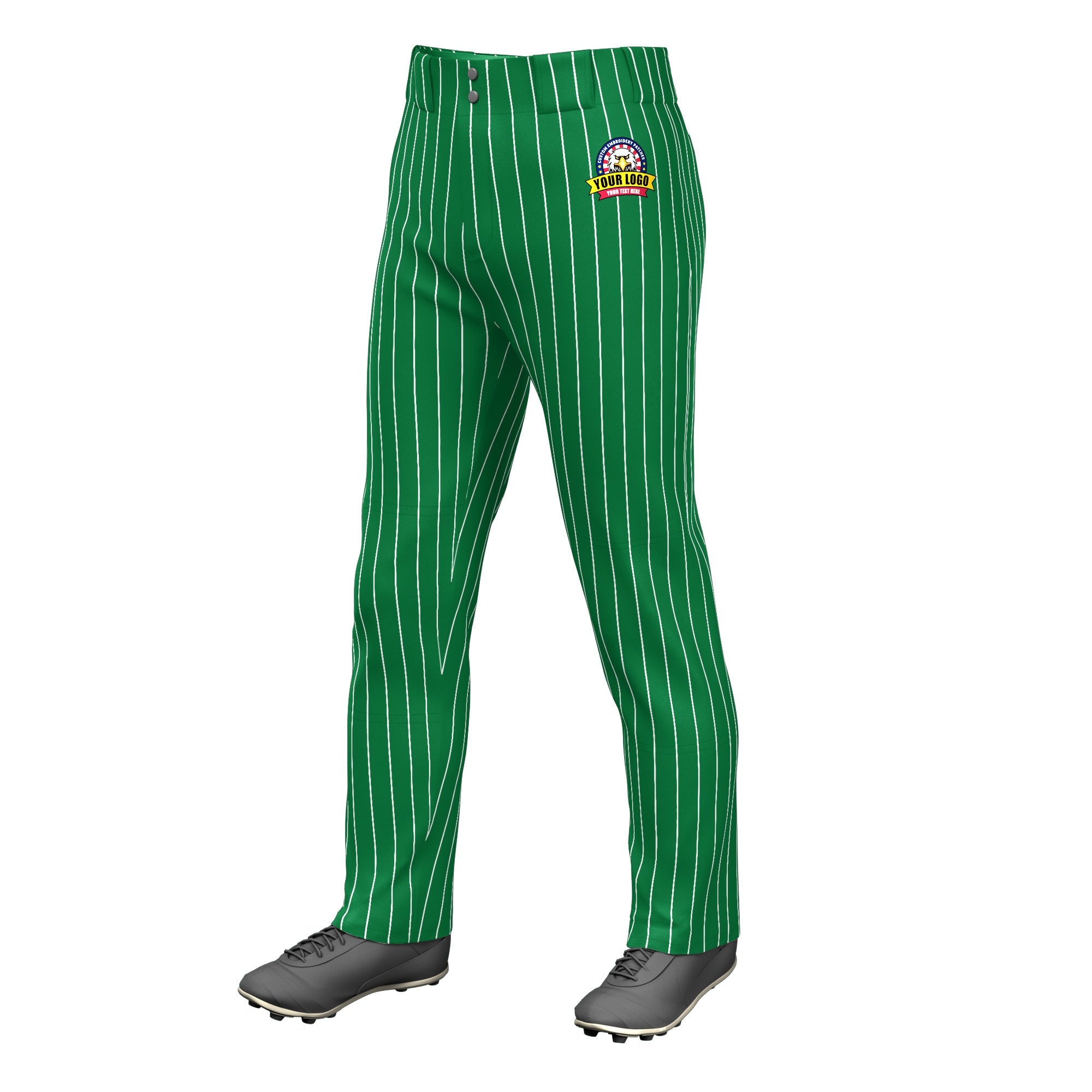 Custom Kelly Green White Pinstripe Fit Stretch Practice Loose-fit Baseball Pants
