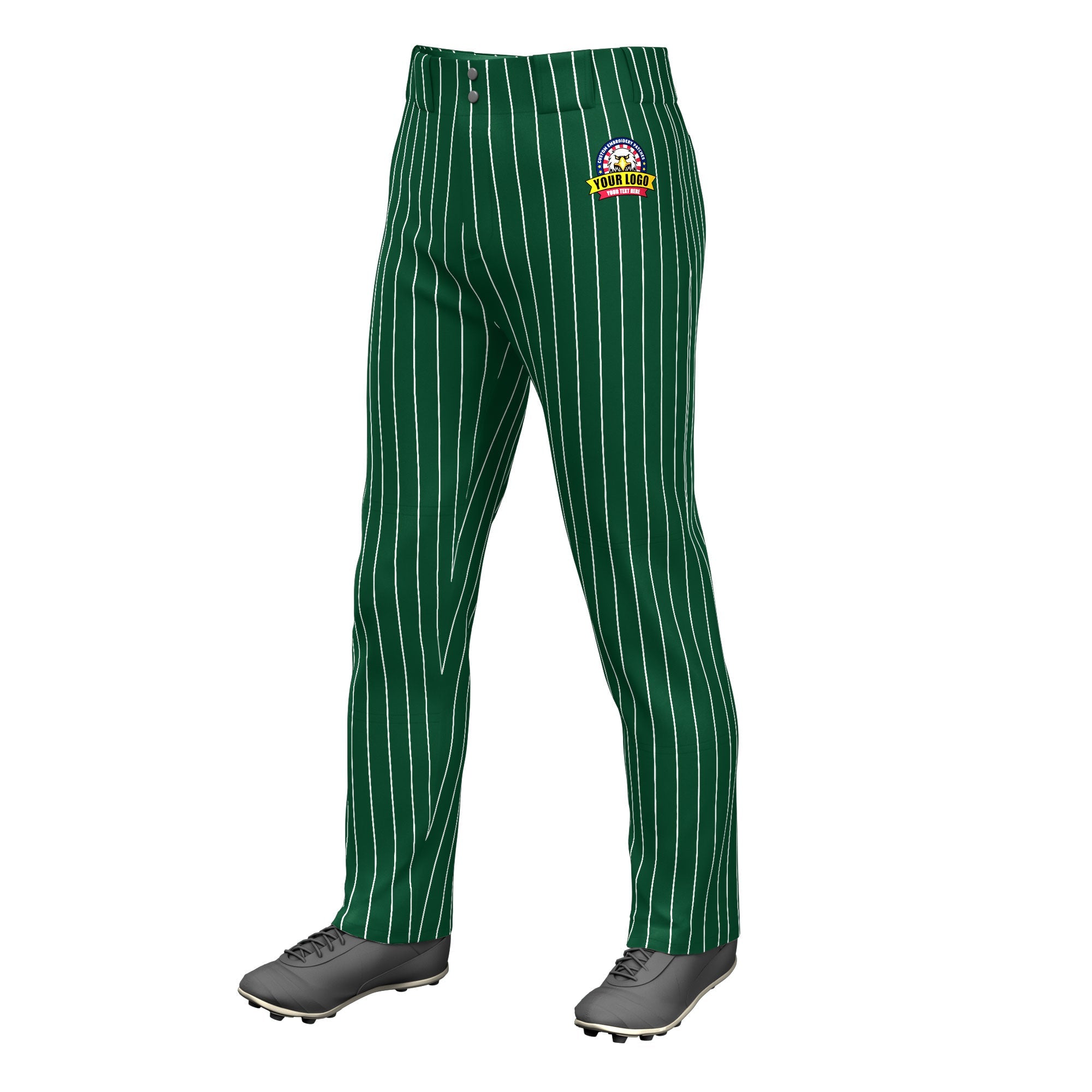 Custom Green White Pinstripe Fit Stretch Practice Loose-fit Baseball Pants