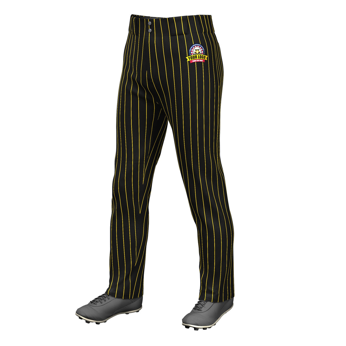 Custom Black Gold Pinstripe Fit Stretch Practice Loose-fit Baseball Pants