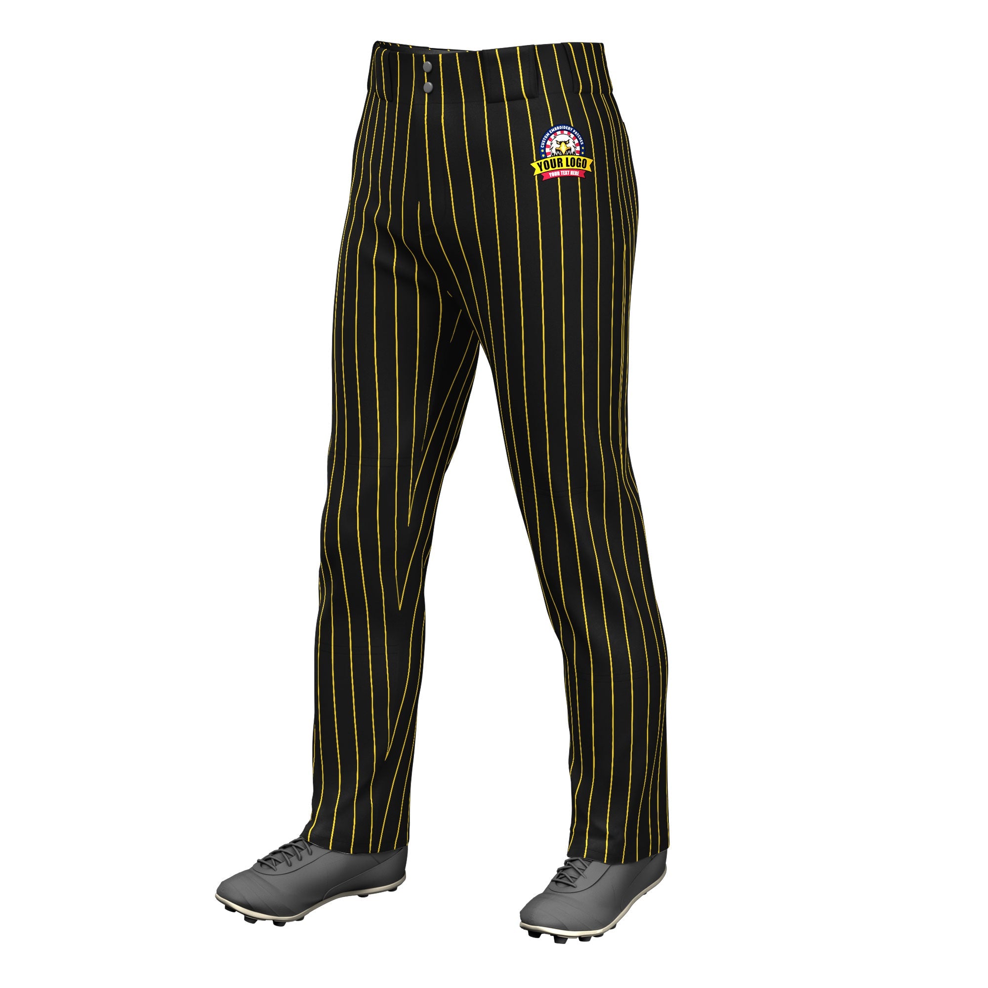 Custom Black Gold Pinstripe Fit Stretch Practice Loose-fit Baseball Pants