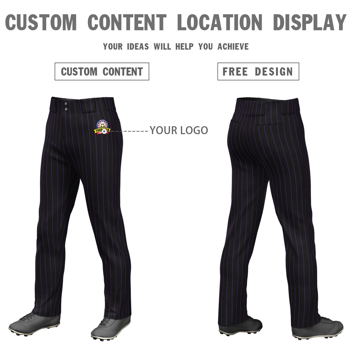 Custom Black White Pinstripe Fit Stretch Practice Pull  Up Baseball Pants