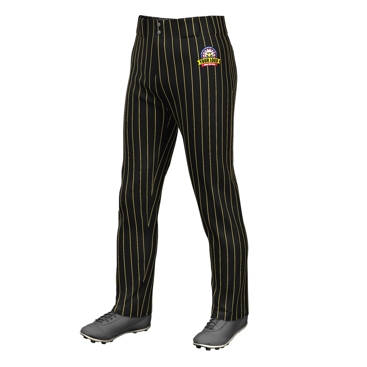 Custom Black Old Gold Pinstripe Fit Stretch Practice Loose-fit Baseball Pants