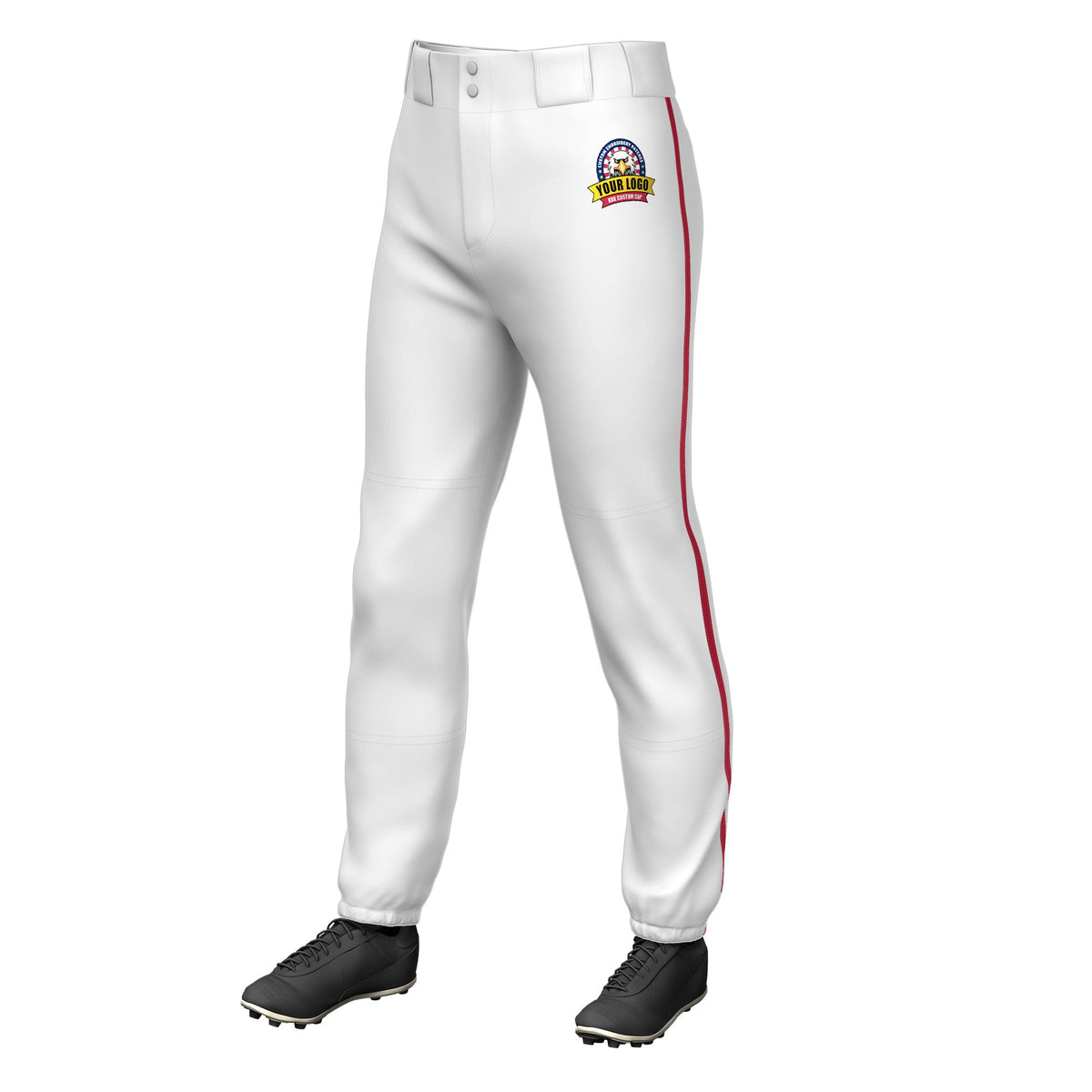 Custom White Red Pinstripe Fit Stretch Practice Pull  Up Baseball Pants