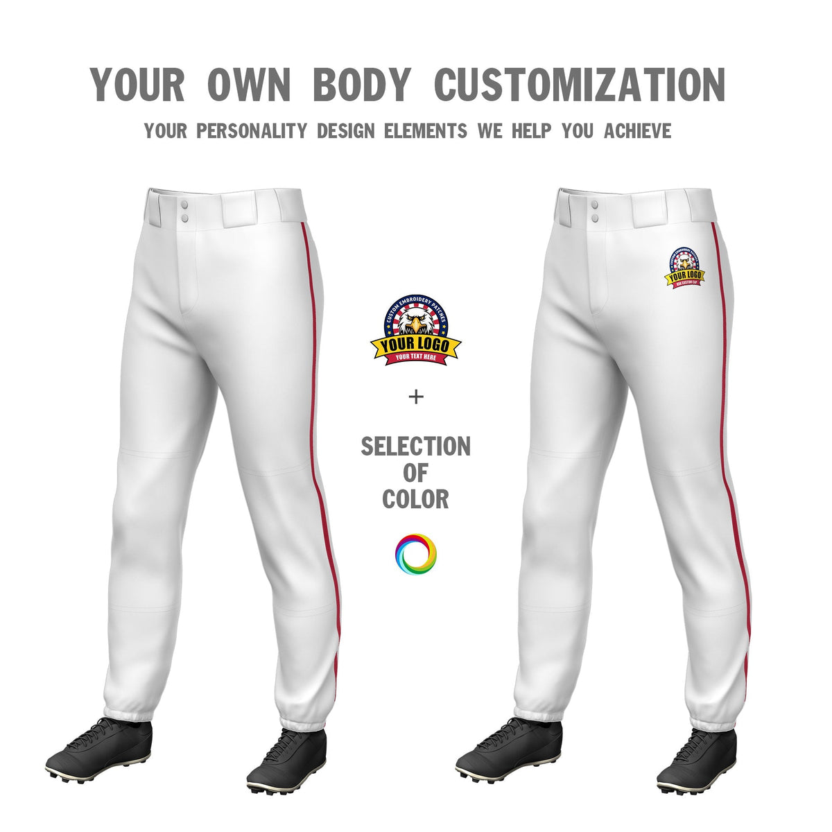 Custom White Red Pinstripe Fit Stretch Practice Pull  Up Baseball Pants