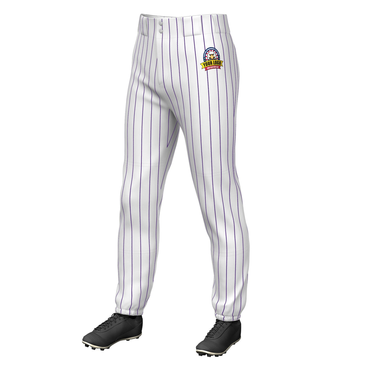 Custom White Purple Pinstripe Fit Stretch Practice Pull  Up Baseball Pants