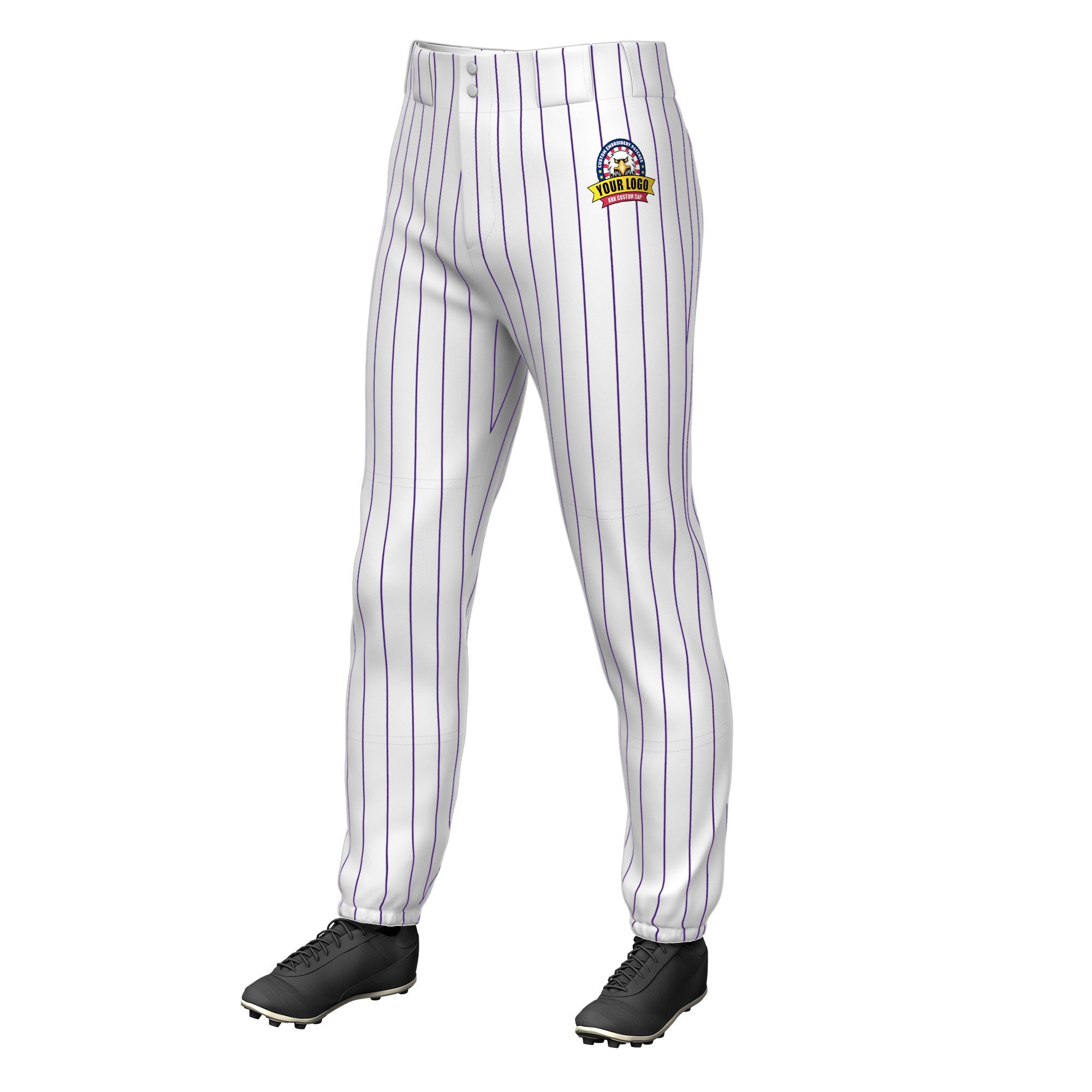 Custom White Purple Pinstripe Fit Stretch Practice Pull  Up Baseball Pants