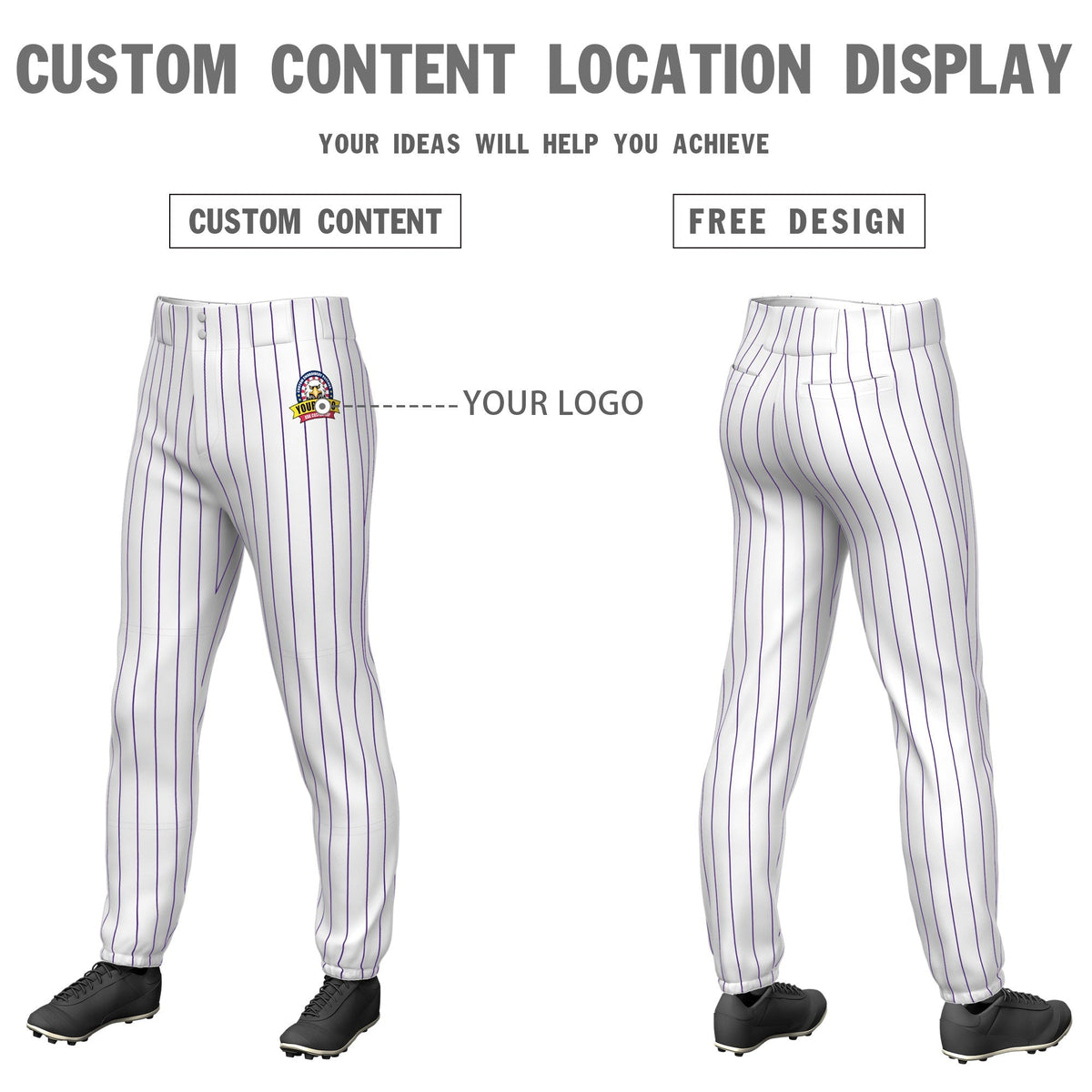 Custom White Purple Pinstripe Fit Stretch Practice Pull  Up Baseball Pants