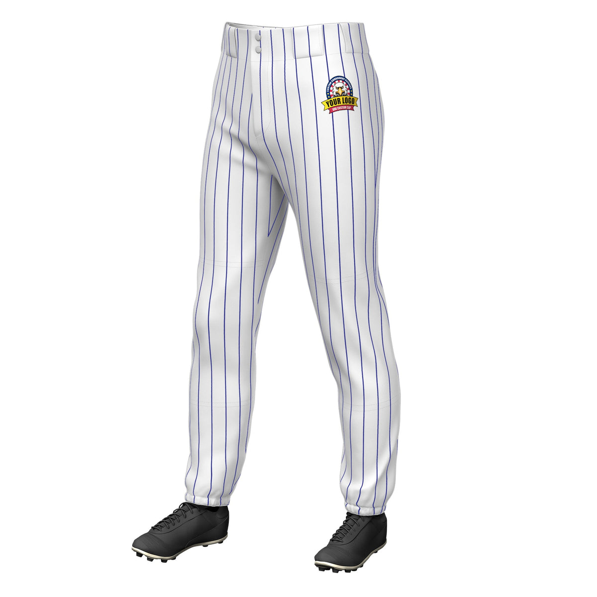 Custom White Royal Pinstripe Fit Stretch Practice Pull  Up Baseball Pants