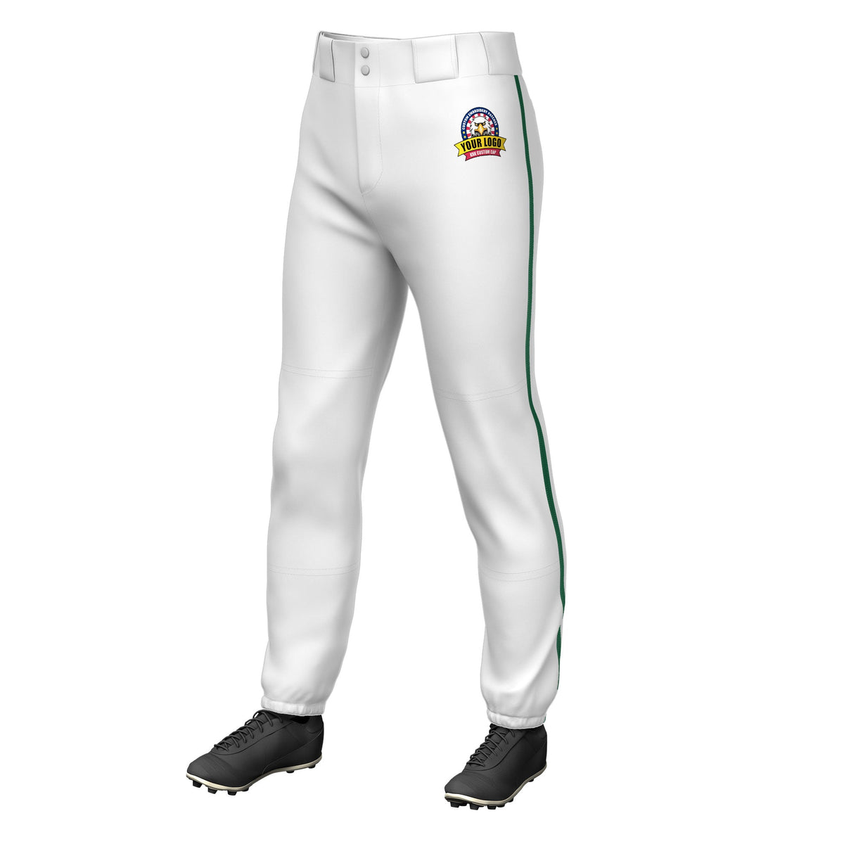 Custom White Kelly Green Pinstripe Fit Stretch Practice Pull  Up Baseball Pants