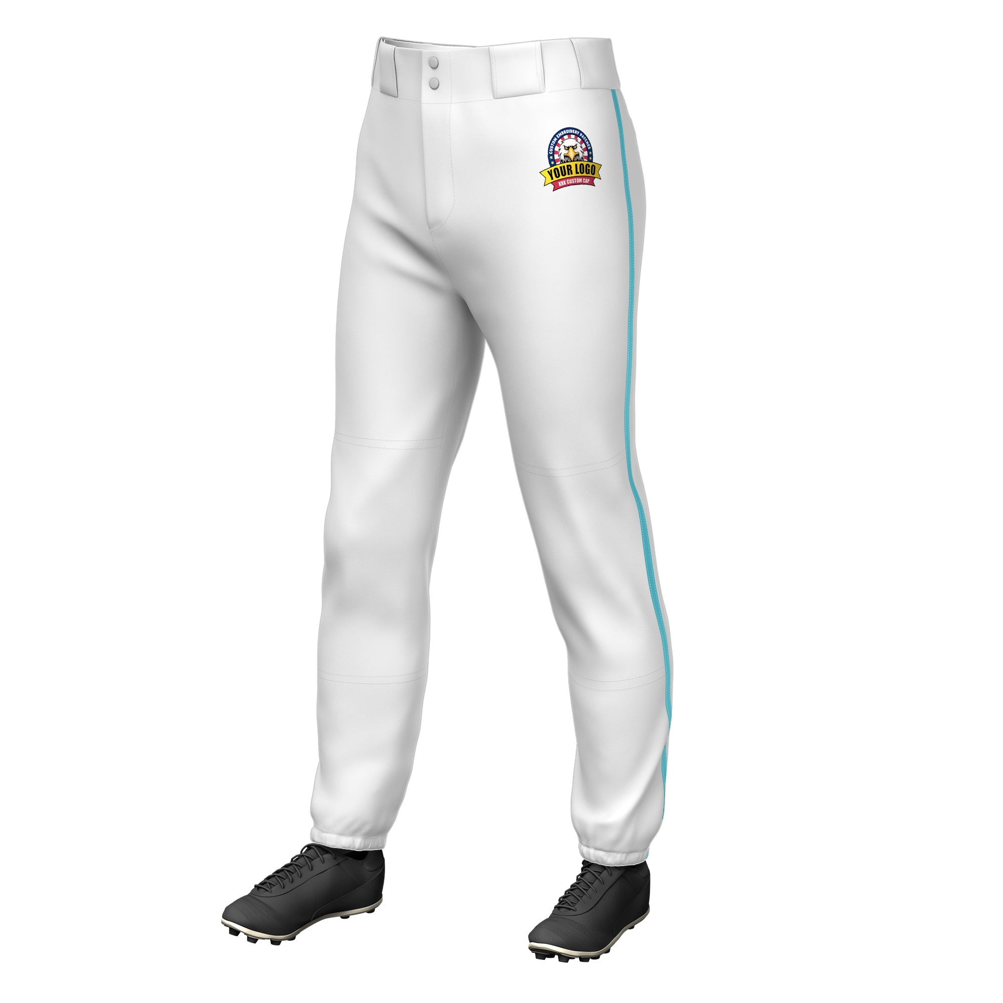 Custom White Sky Blue Pinstripe Fit Stretch Practice Pull  Up Baseball Pants