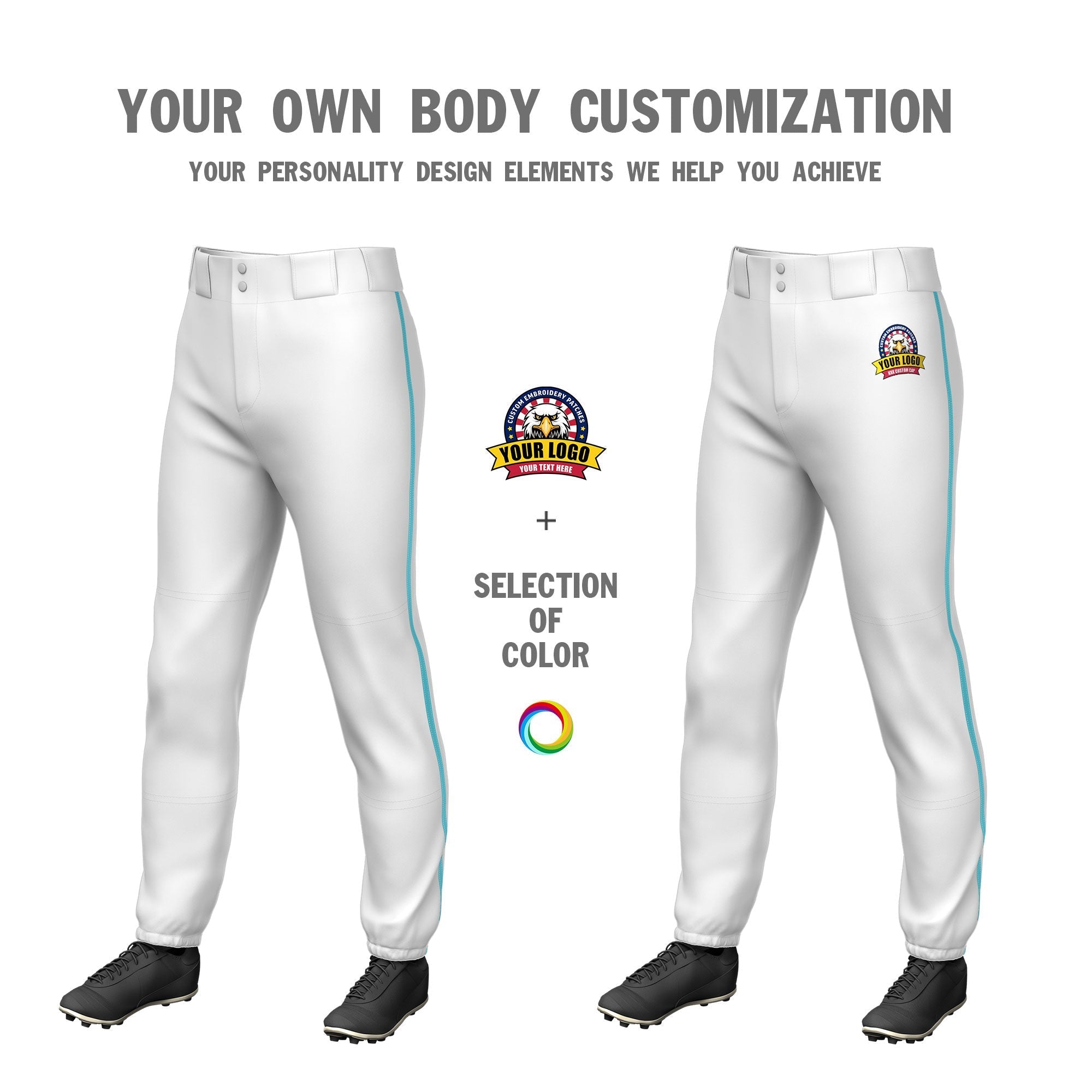 Custom White Sky Blue Pinstripe Fit Stretch Practice Pull  Up Baseball Pants