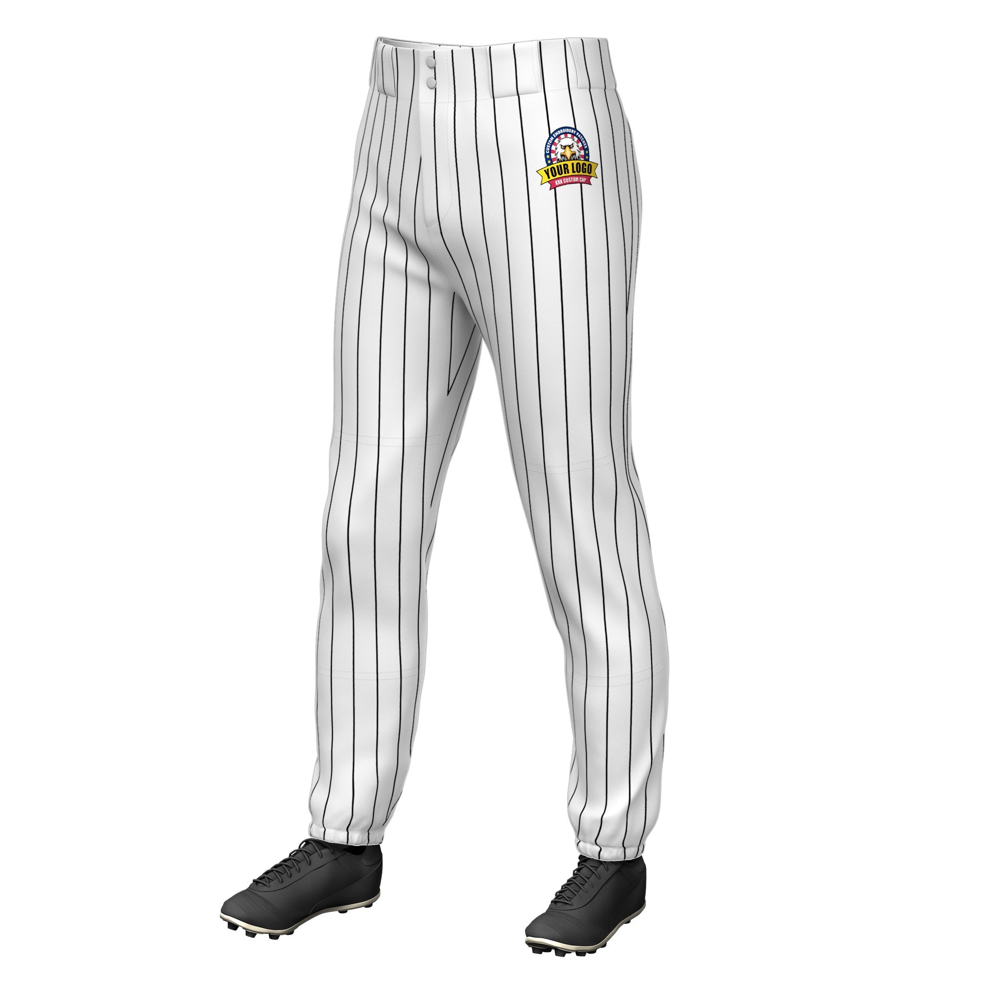 Custom White Black Pinstripe Fit Stretch Practice Pull  Up Baseball Pants
