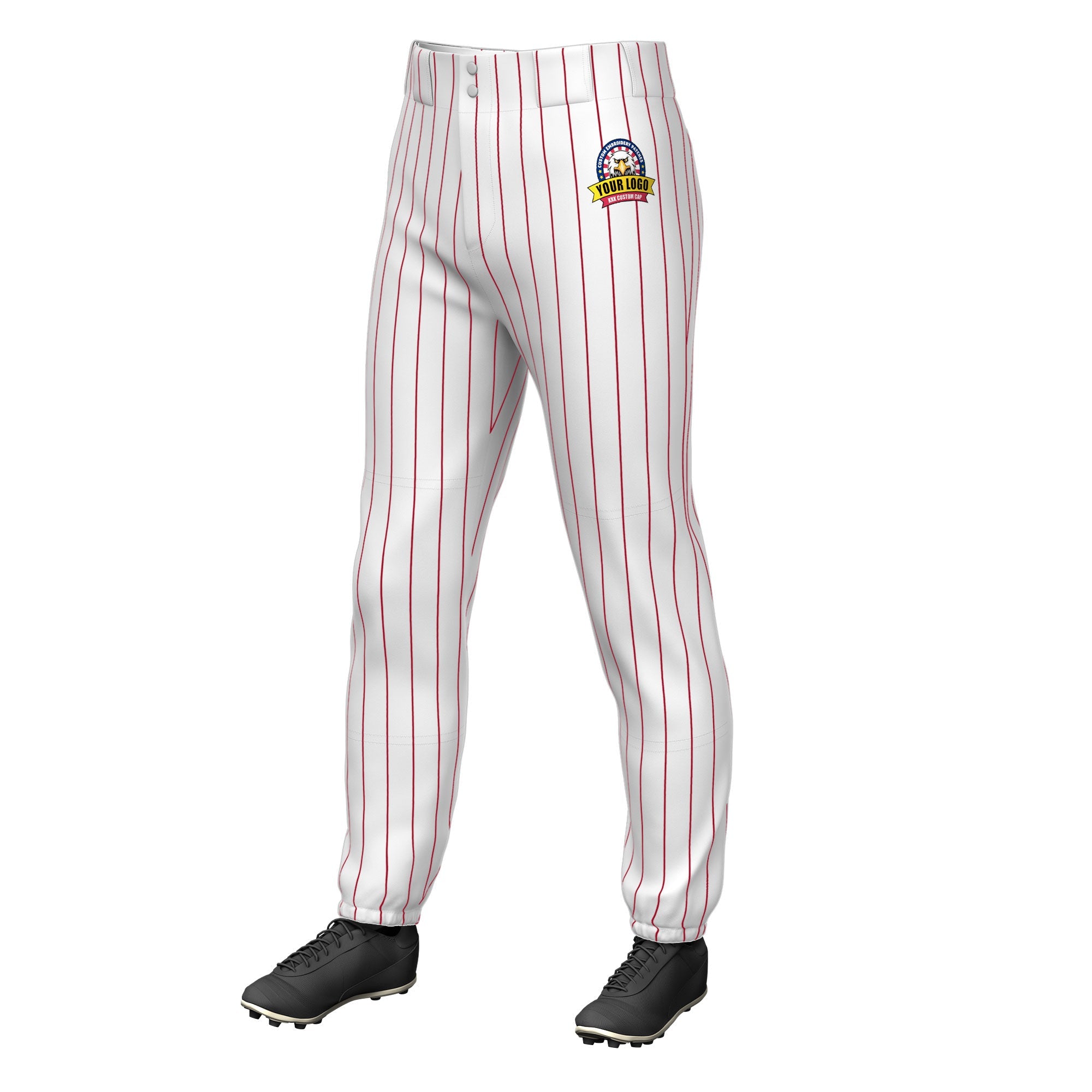 Custom Cadmium Orange Red Pinstripe Fit Stretch Practice Pull  Up Baseball Pants
