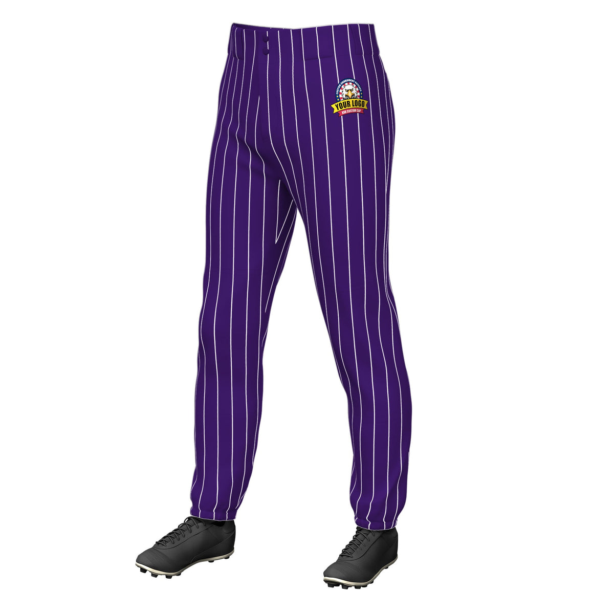 Custom Purple White Pinstripe Fit Stretch Practice Pull  Up Baseball Pants