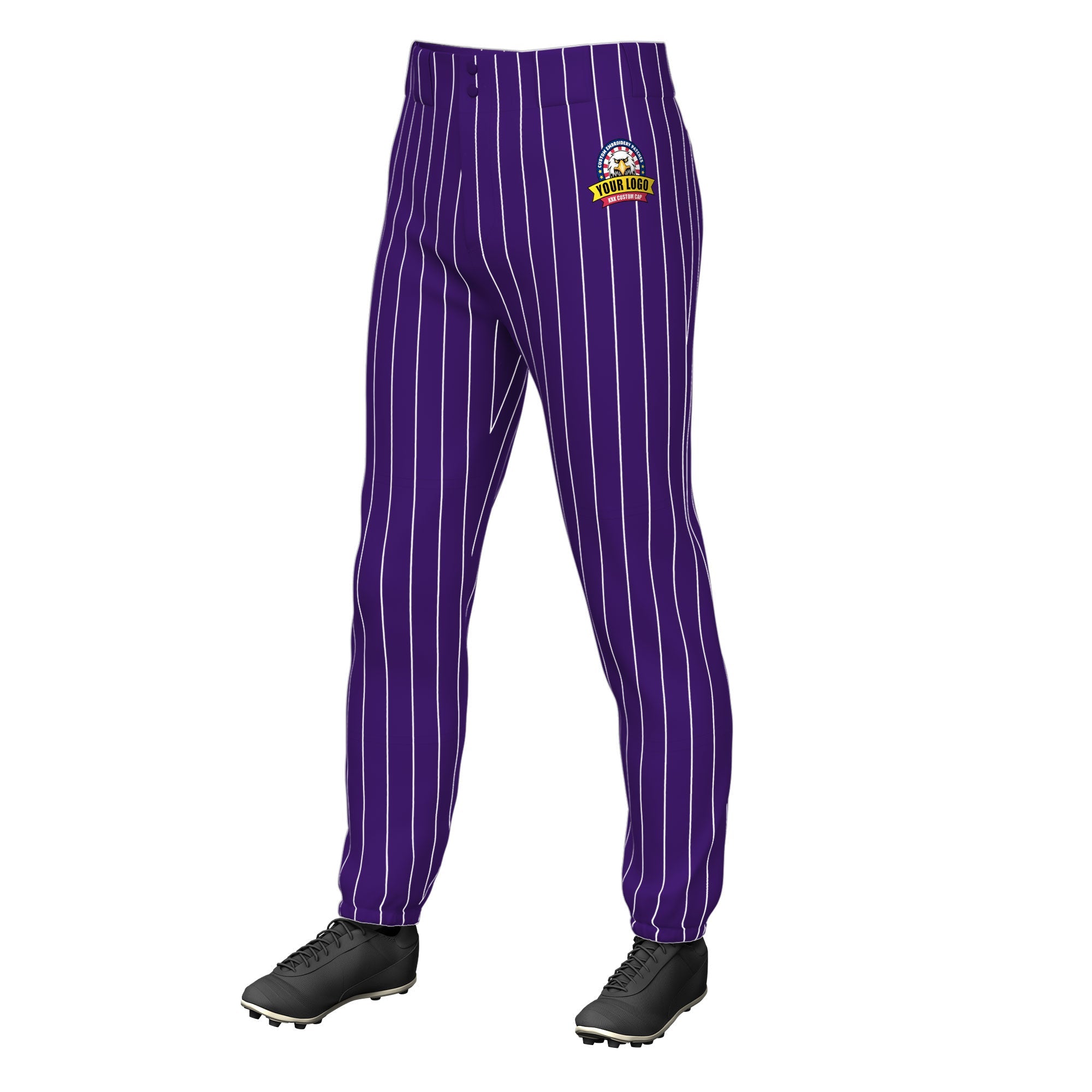 Custom Purple White Pinstripe Fit Stretch Practice Pull  Up Baseball Pants