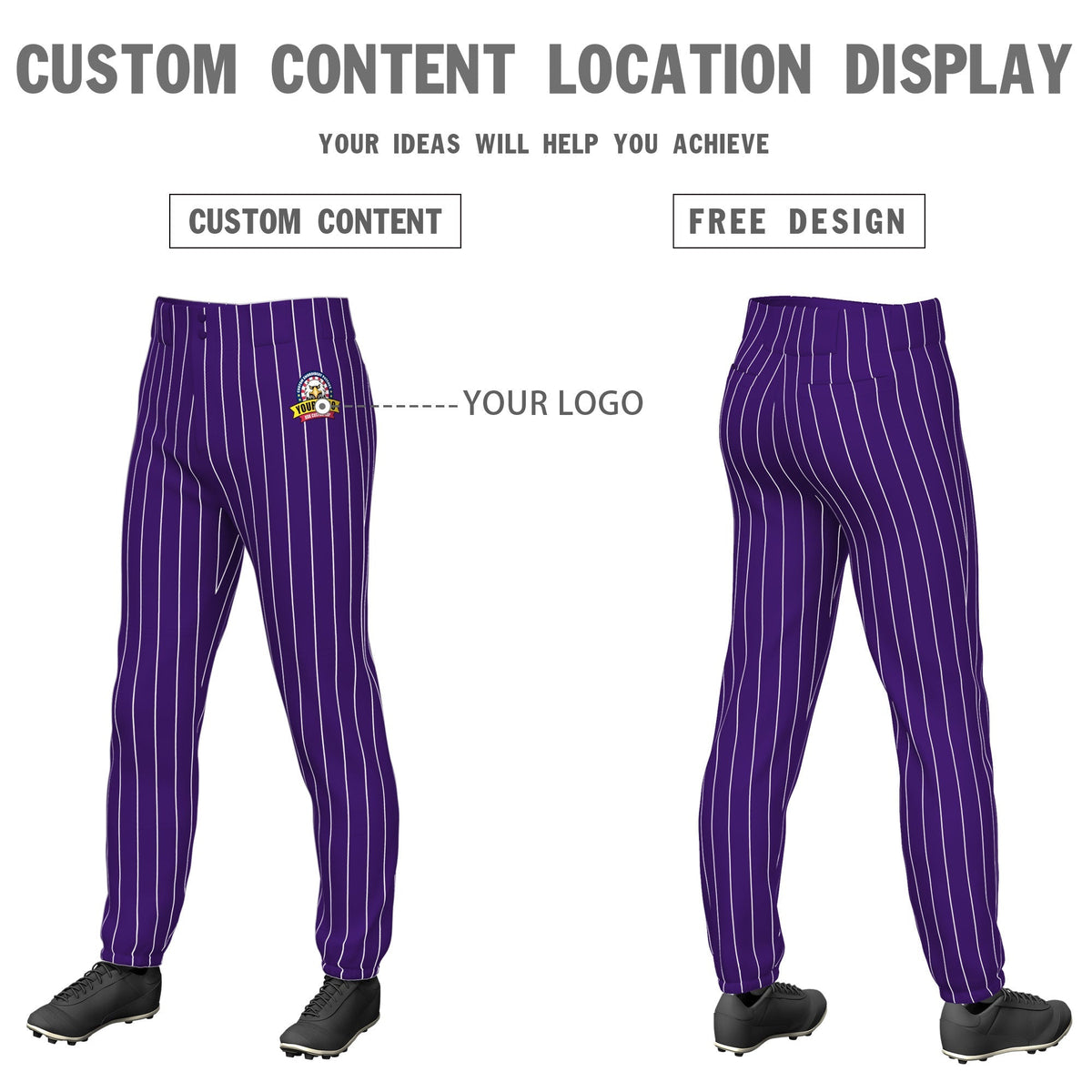 Custom Purple White Pinstripe Fit Stretch Practice Pull  Up Baseball Pants