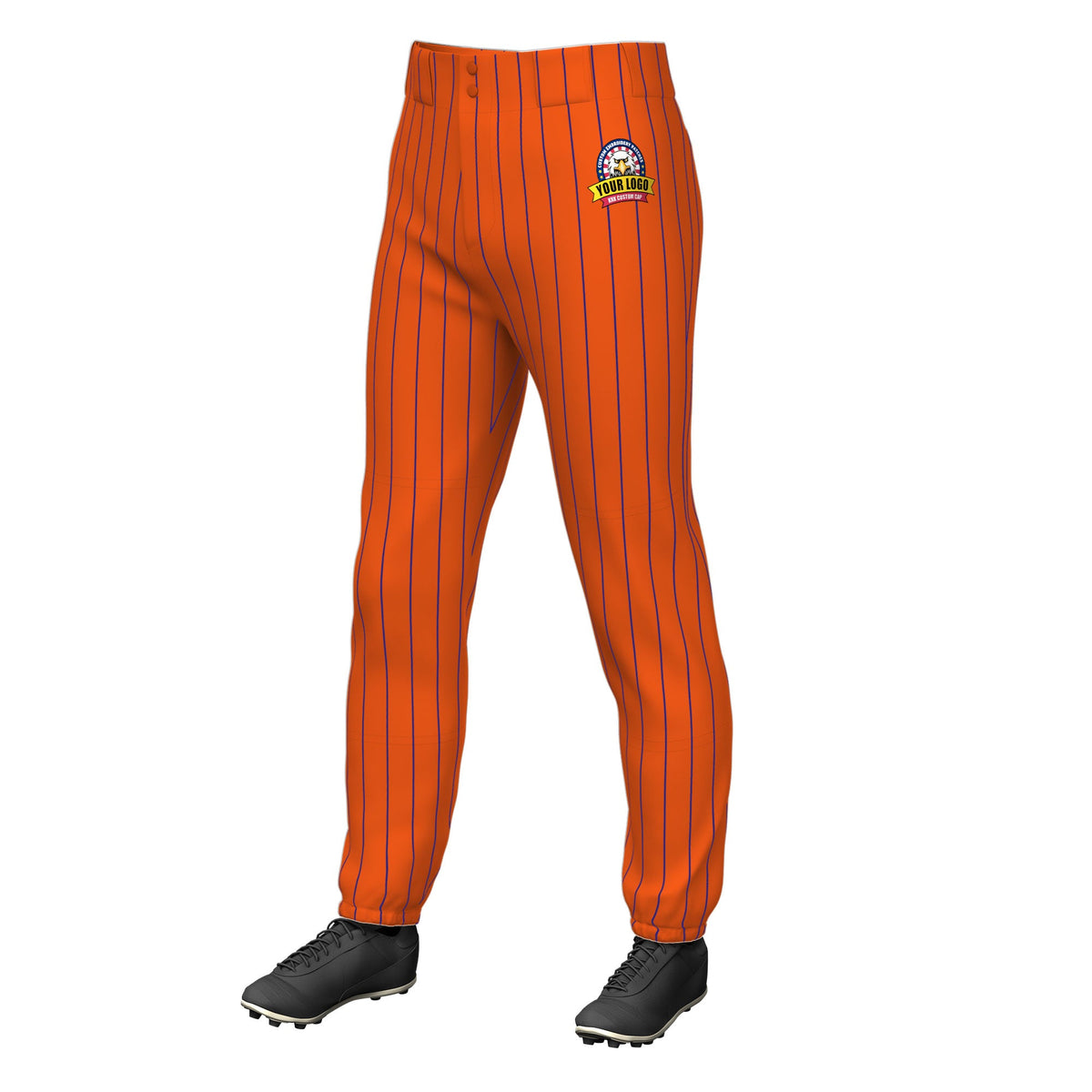 Custom Cadmium Orange Royal Pinstripe Fit Stretch Practice Pull  Up Baseball Pants