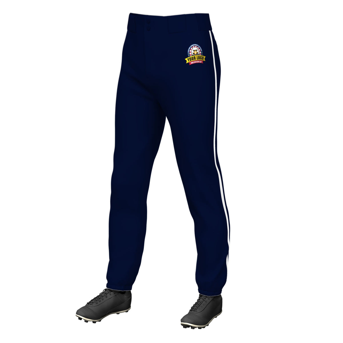 Custom Navy White Pinstripe Fit Stretch Practice Pull  Up Baseball Pants