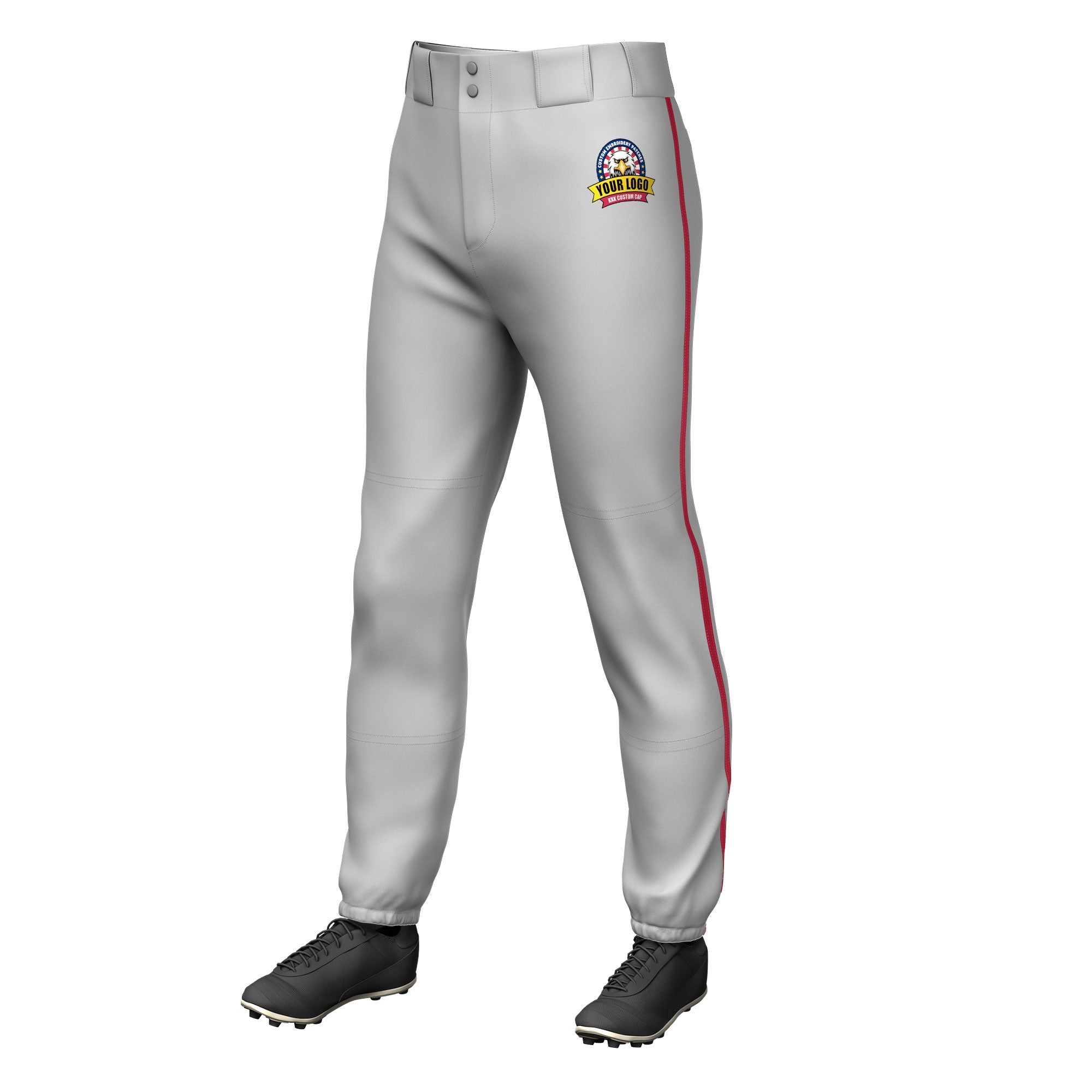 Custom Gray Red Pinstripe Fit Stretch Practice Pull  Up Baseball Pants