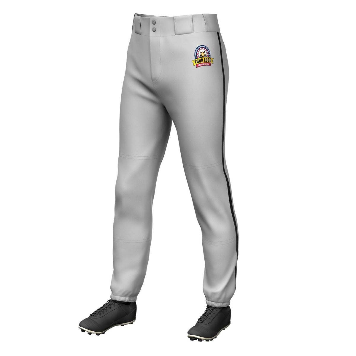 Custom Gray Black Pinstripe Fit Stretch Practice Pull  Up Baseball Pants