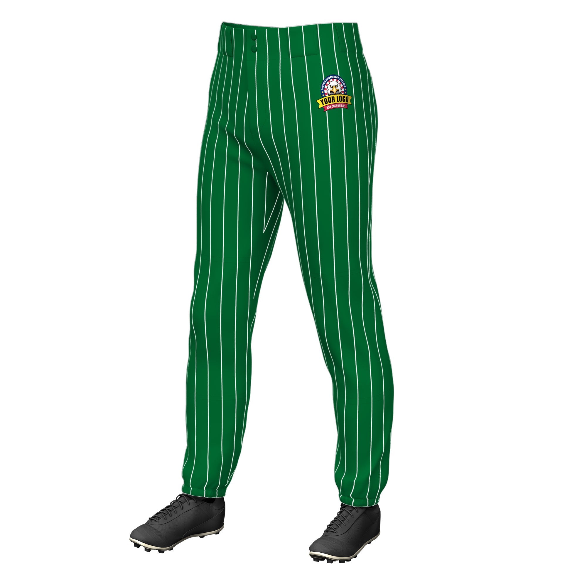 Custom Kelly Green White Pinstripe Fit Stretch Practice Pull  Up Baseball Pants