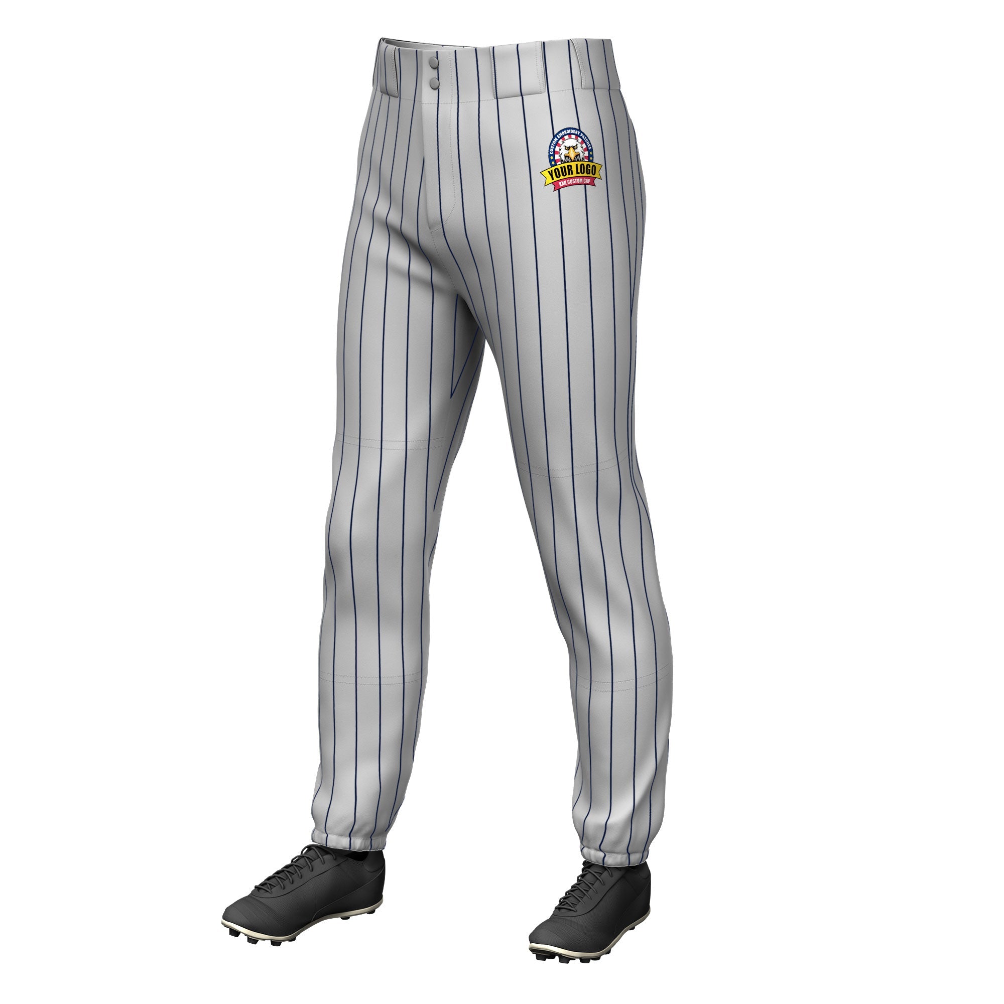 Custom Gray Navy Pinstripe Fit Stretch Practice Pull  Up Baseball Pants