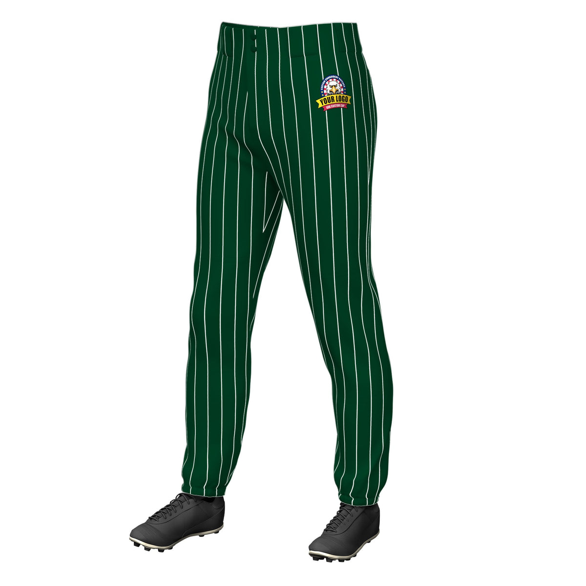 Custom Green White Pinstripe Fit Stretch Practice Pull  Up Baseball Pants