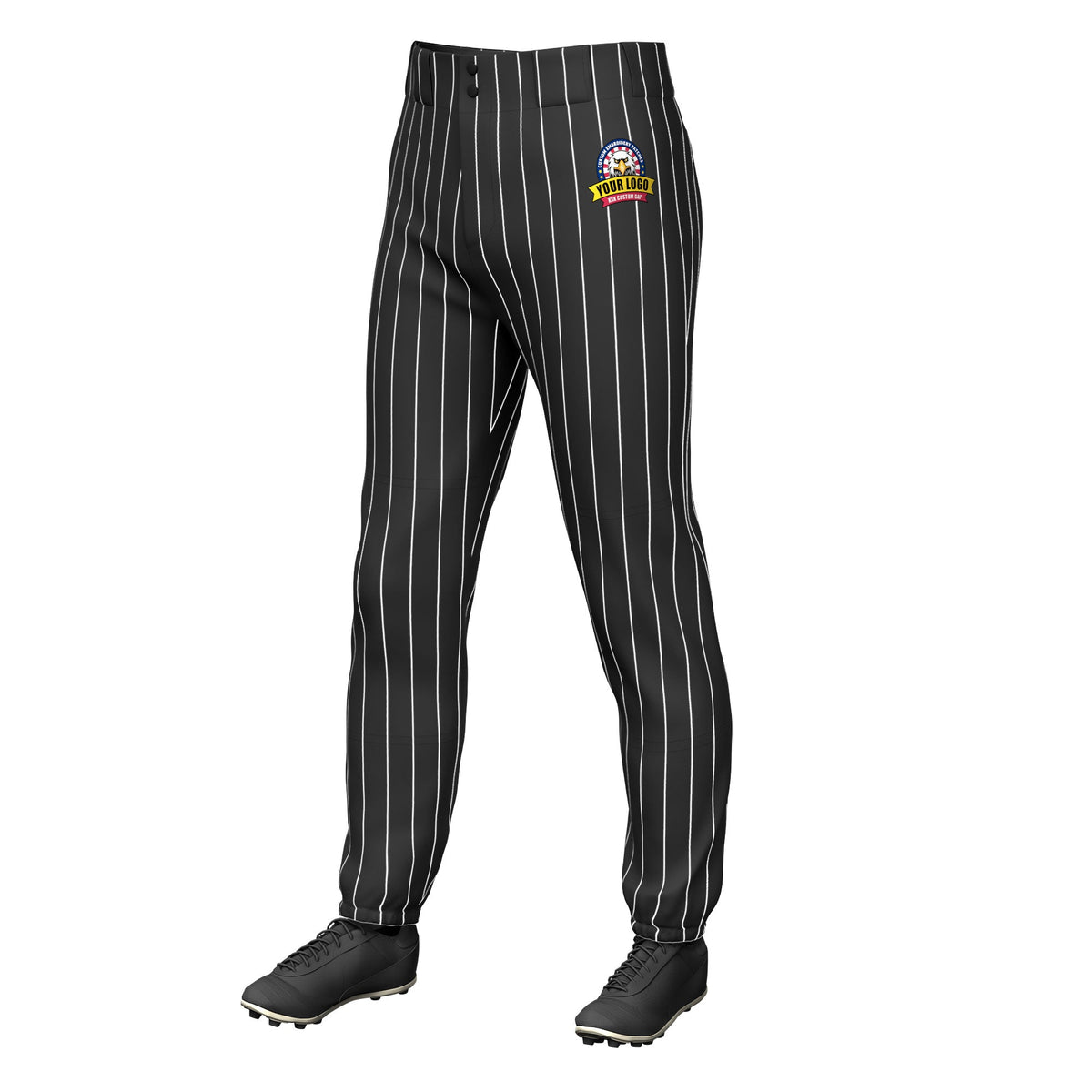 Custom Black White Pinstripe Fit Stretch Practice Pull  Up Baseball Pants