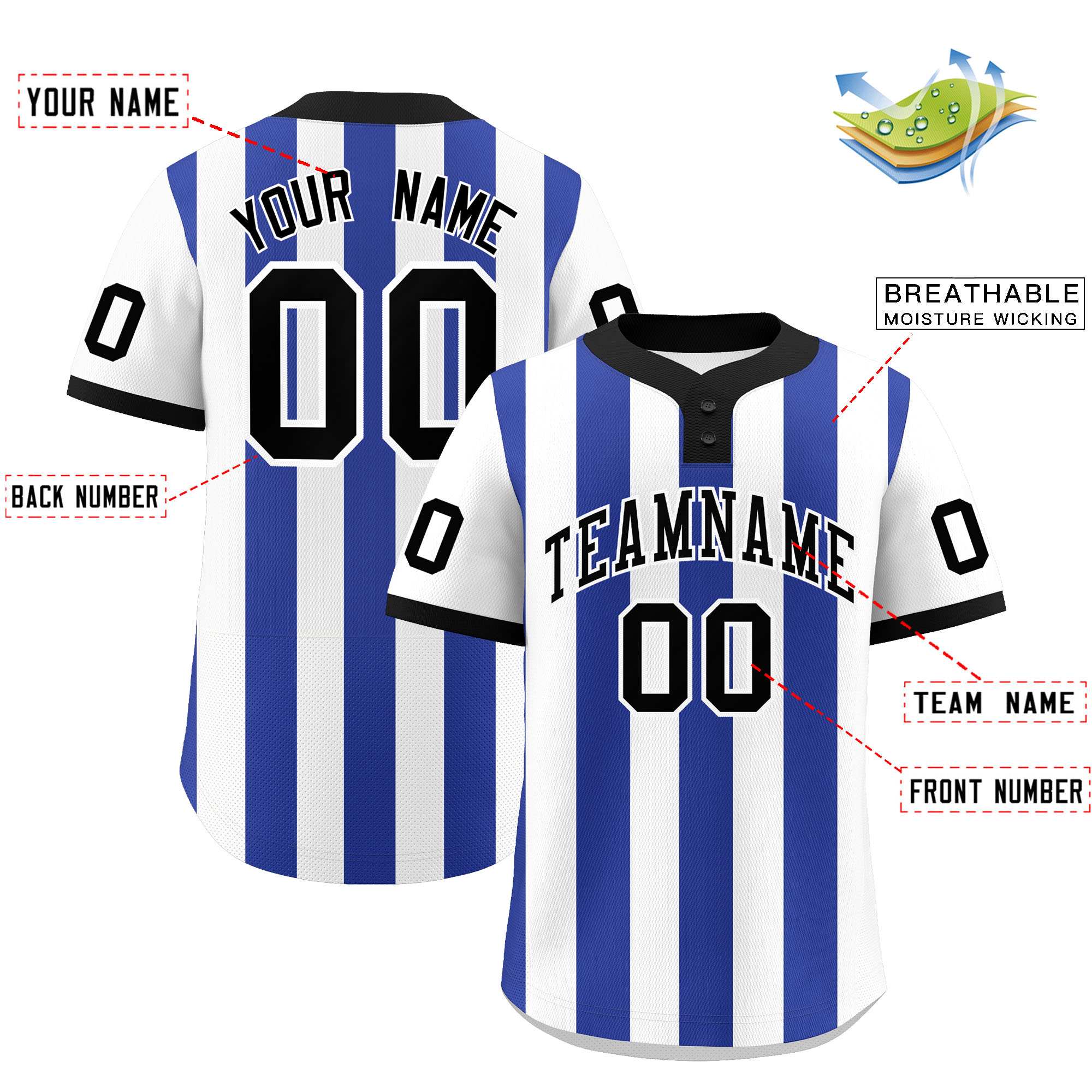 Custom White Royal Stripe Fashion Authentic Two-Button Softball Jersey