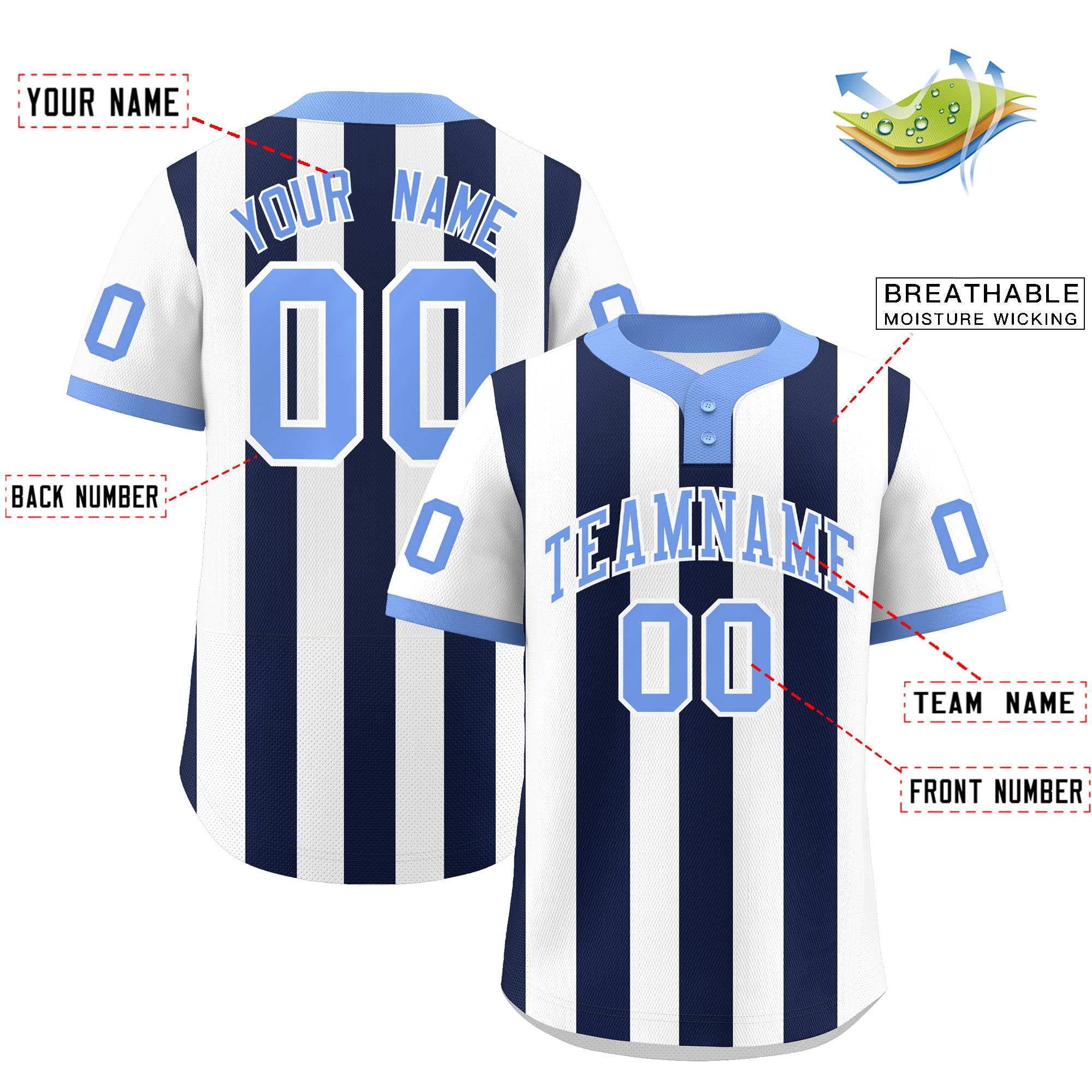 Custom White Navy Stripe Fashion Authentic Two-Button Baseball Jersey| KXKSHOP