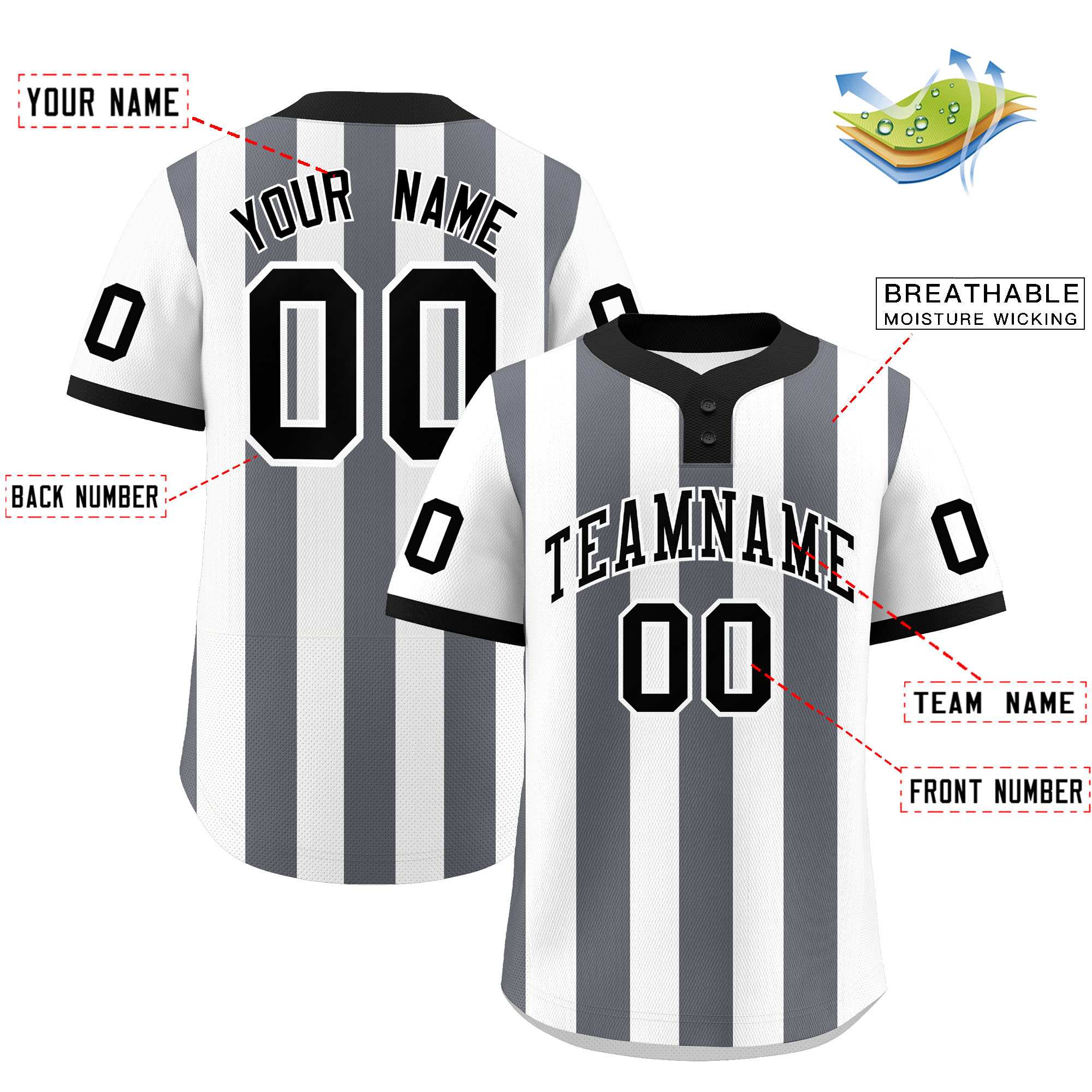 Custom White Dark Gray Stripe Fashion Authentic Two-Button Softball Jersey