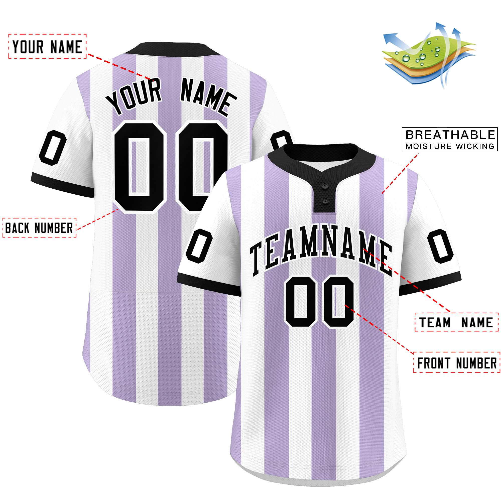 Custom White Light Purple Stripe Fashion Authentic Two-Button Softball Jersey