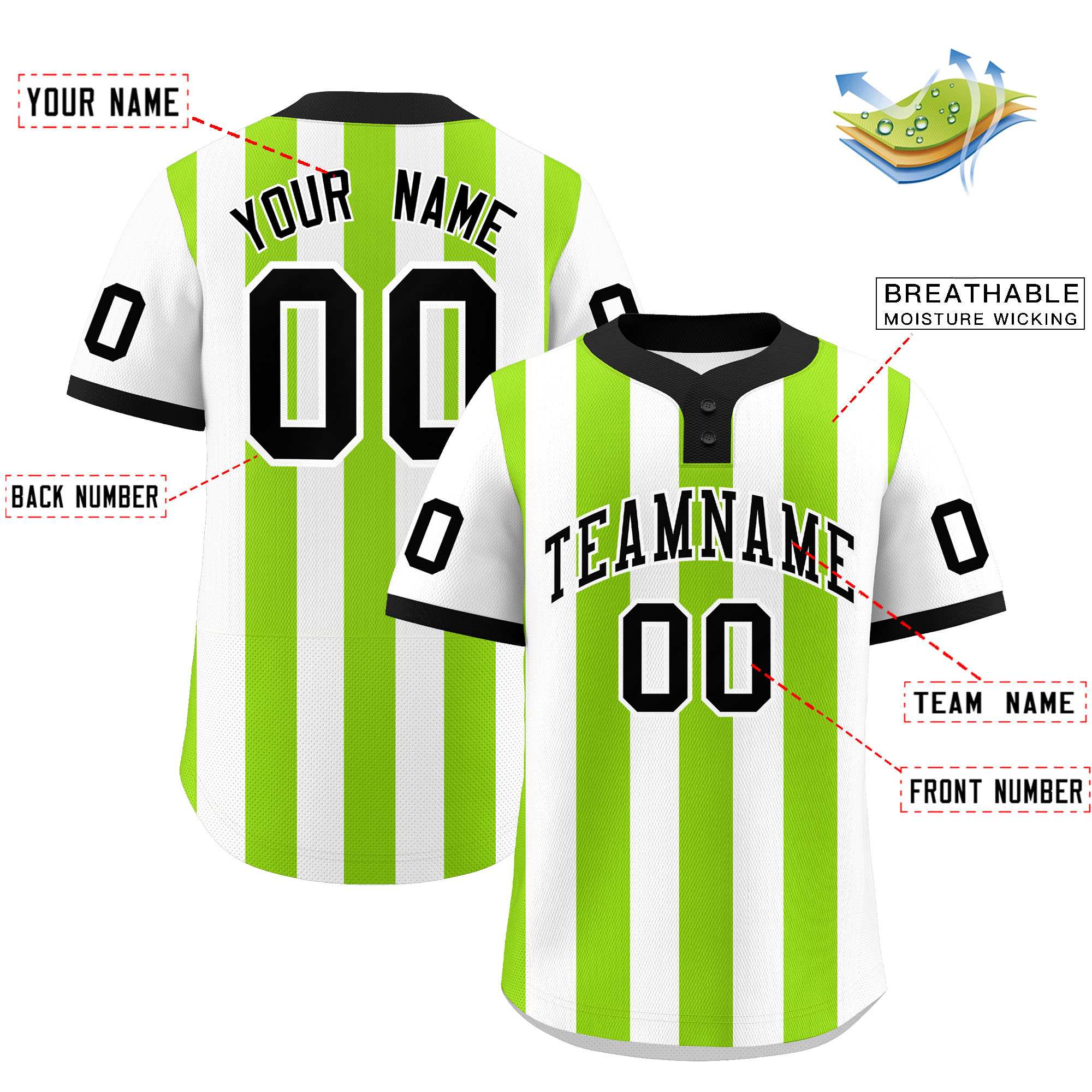 Custom White Neon Green Stripe Fashion Authentic Two-Button Baseball Jersey| KXKSHOP