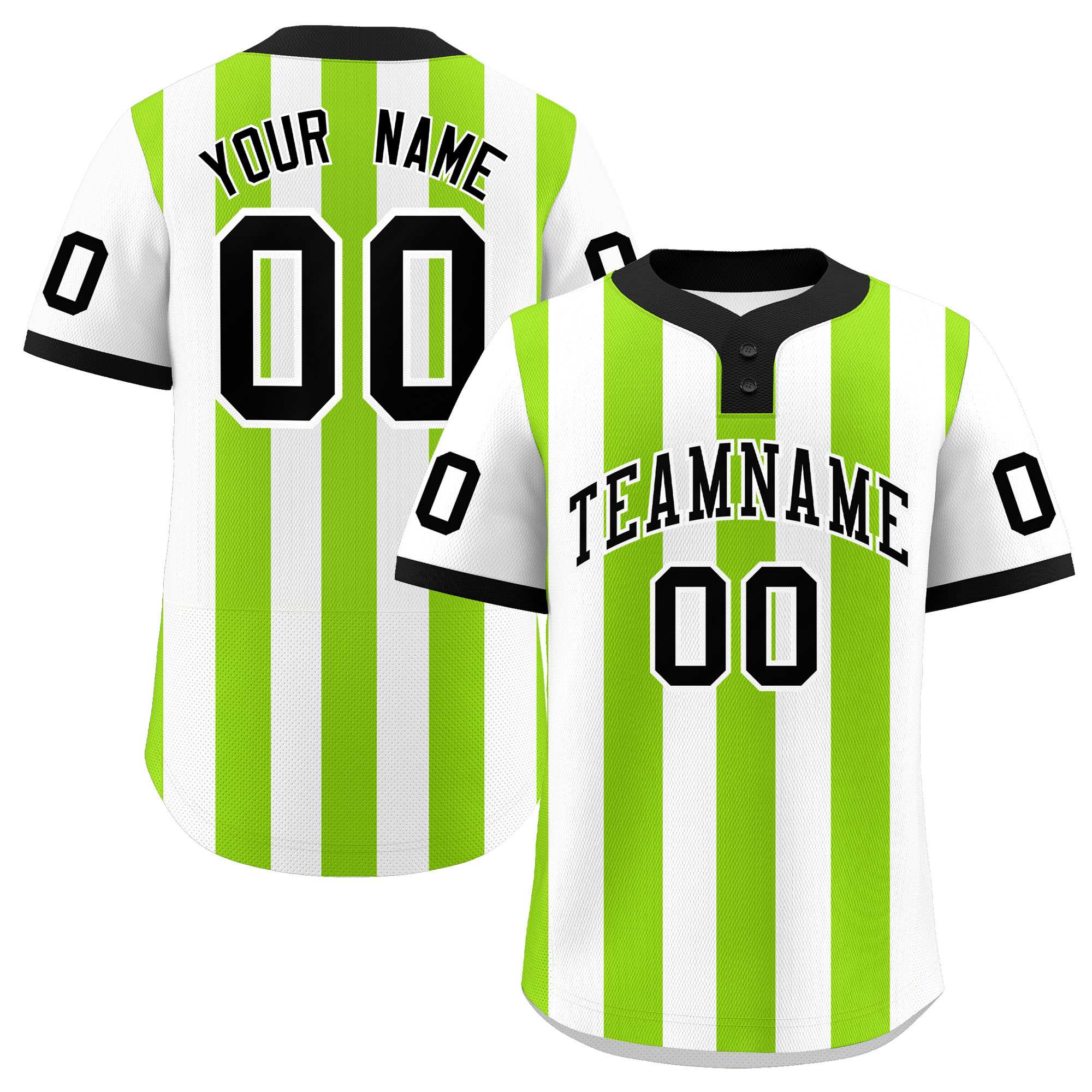 Custom White Neon Green Stripe Fashion Authentic Two-Button Baseball Jersey| KXKSHOP