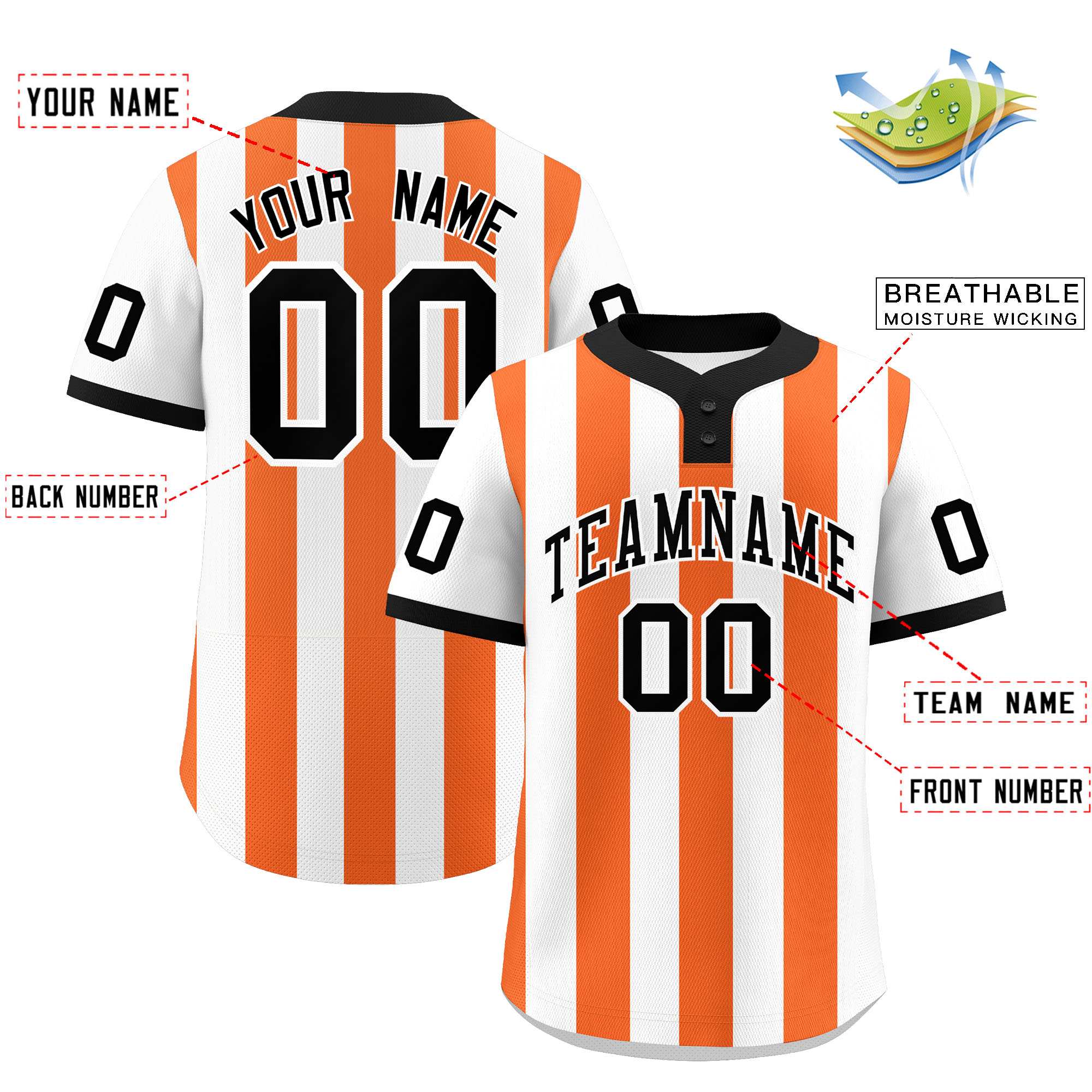 Custom White Orange Stripe Fashion Authentic Two-Button Baseball Jersey| KXKSHOP
