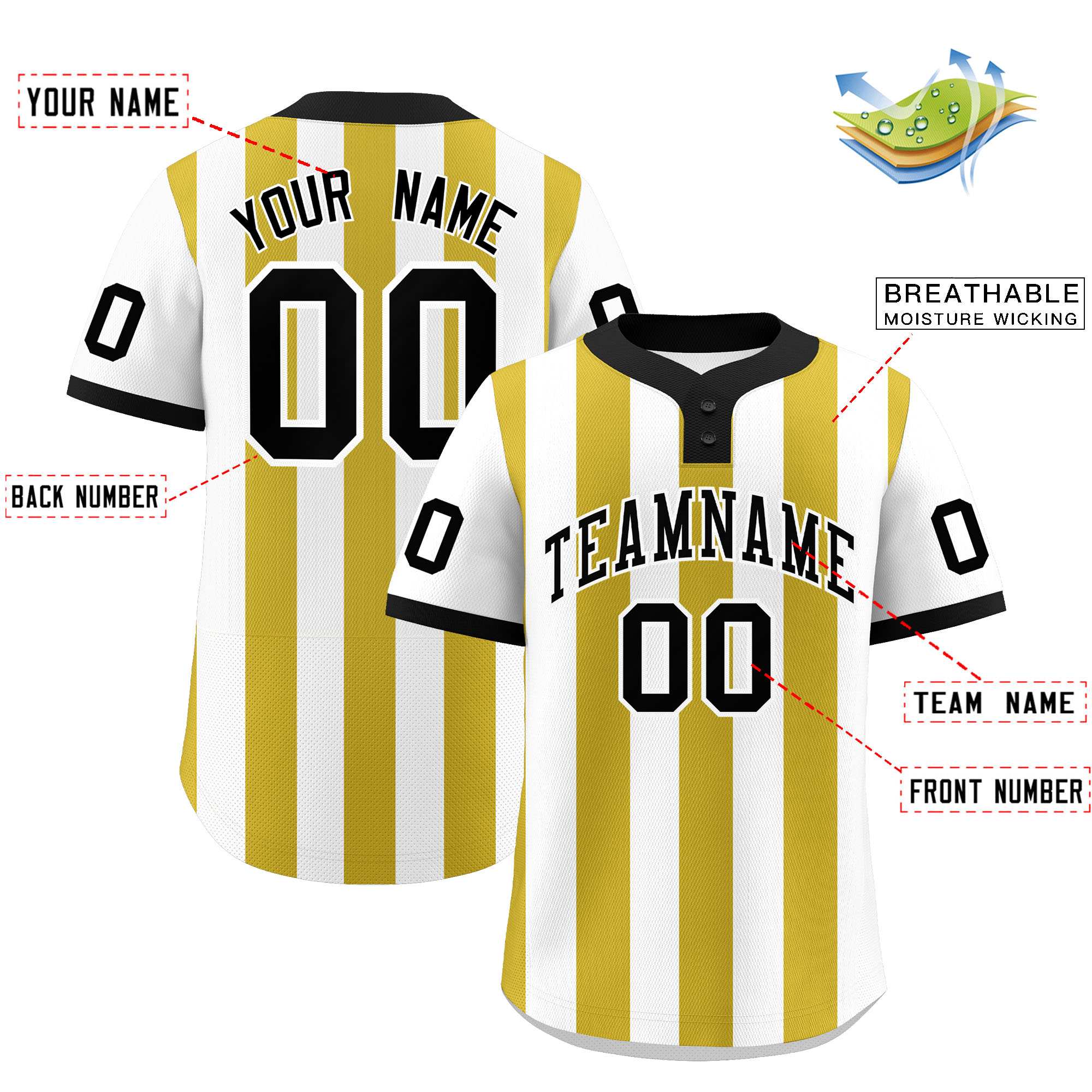 Custom White Old Gold Stripe Fashion Authentic Two-Button Baseball Jersey| KXKSHOP