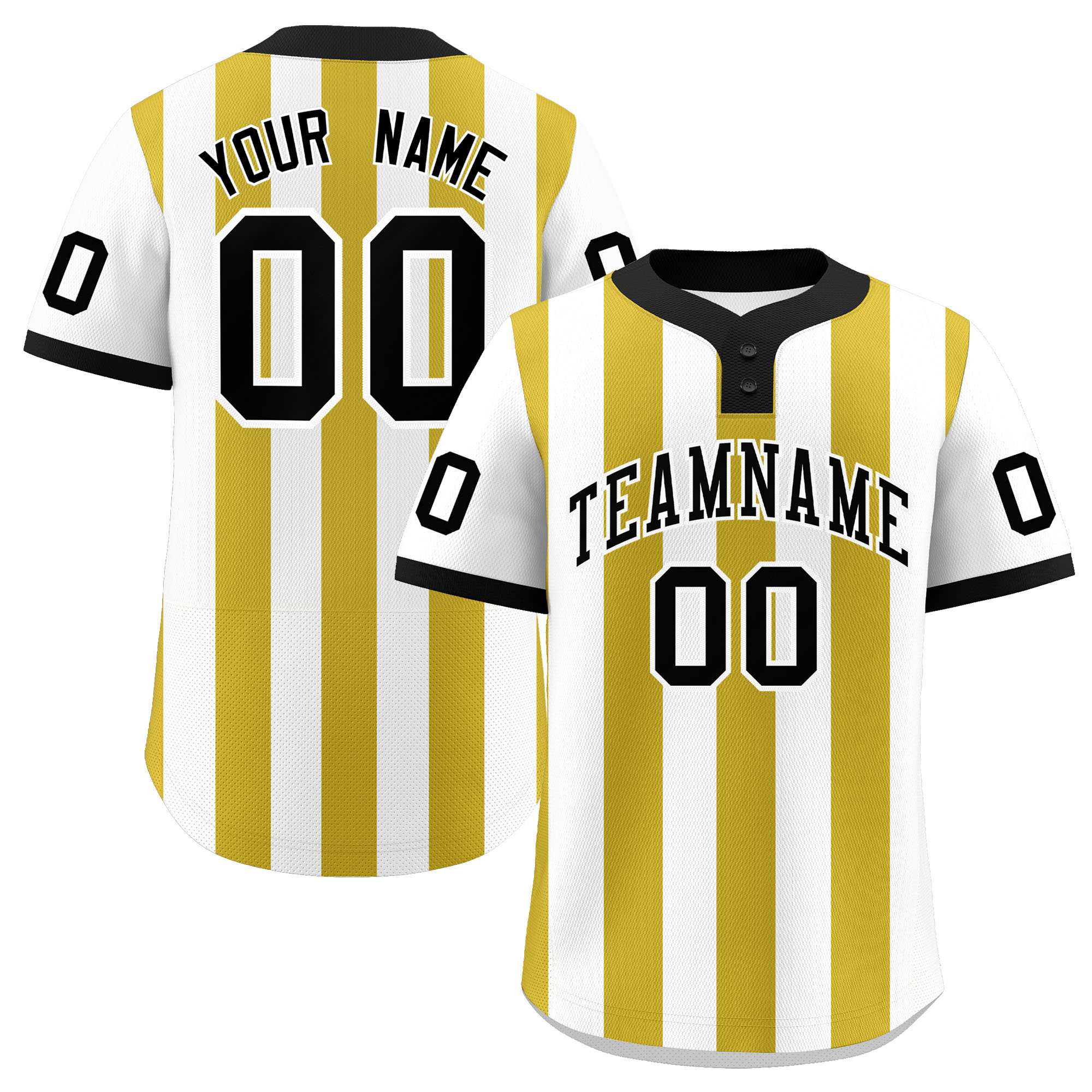 Custom White Old Gold Stripe Fashion Authentic Two-Button Baseball Jersey| KXKSHOP