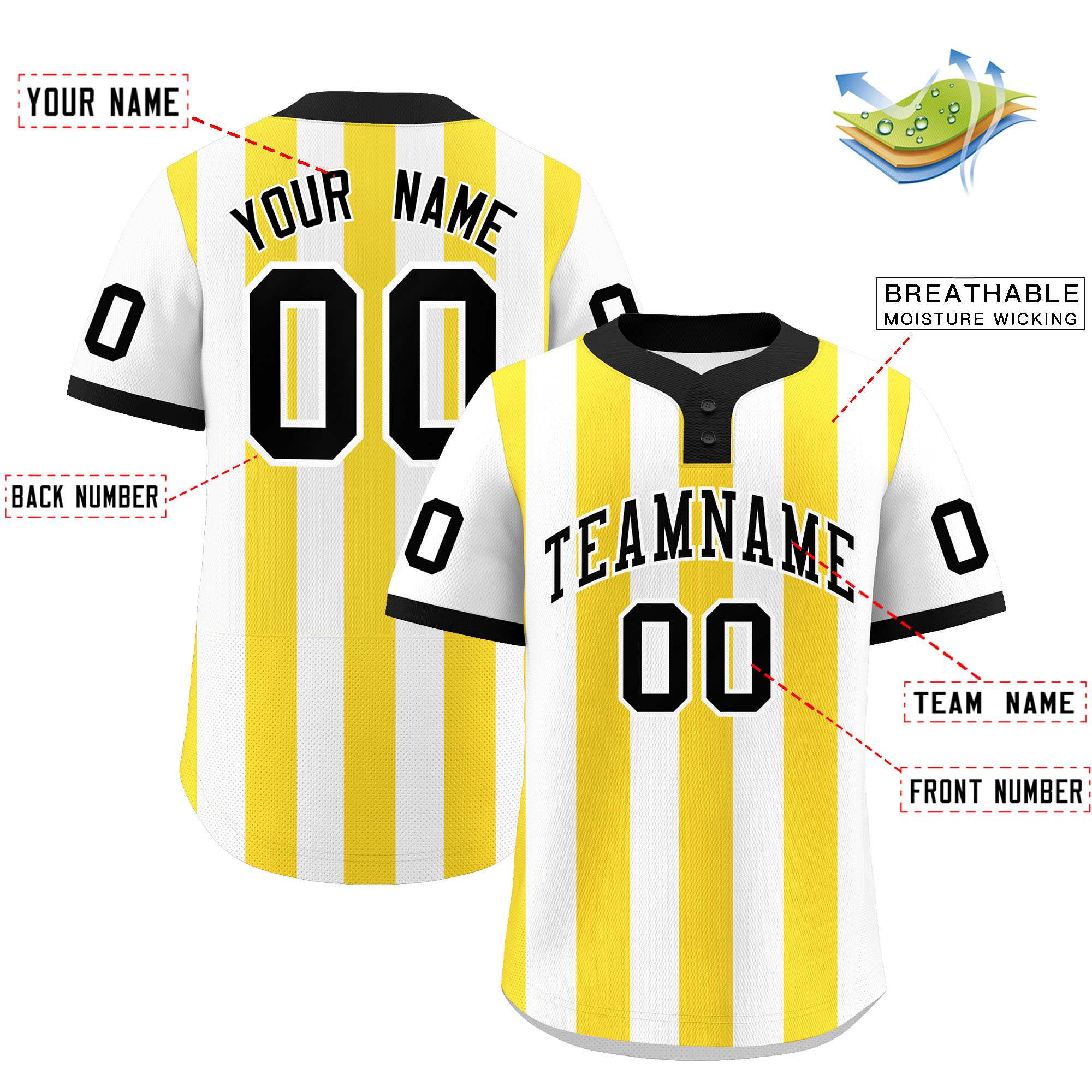 Custom White Gold Stripe Fashion Authentic Two-Button Baseball Jersey| KXKSHOP