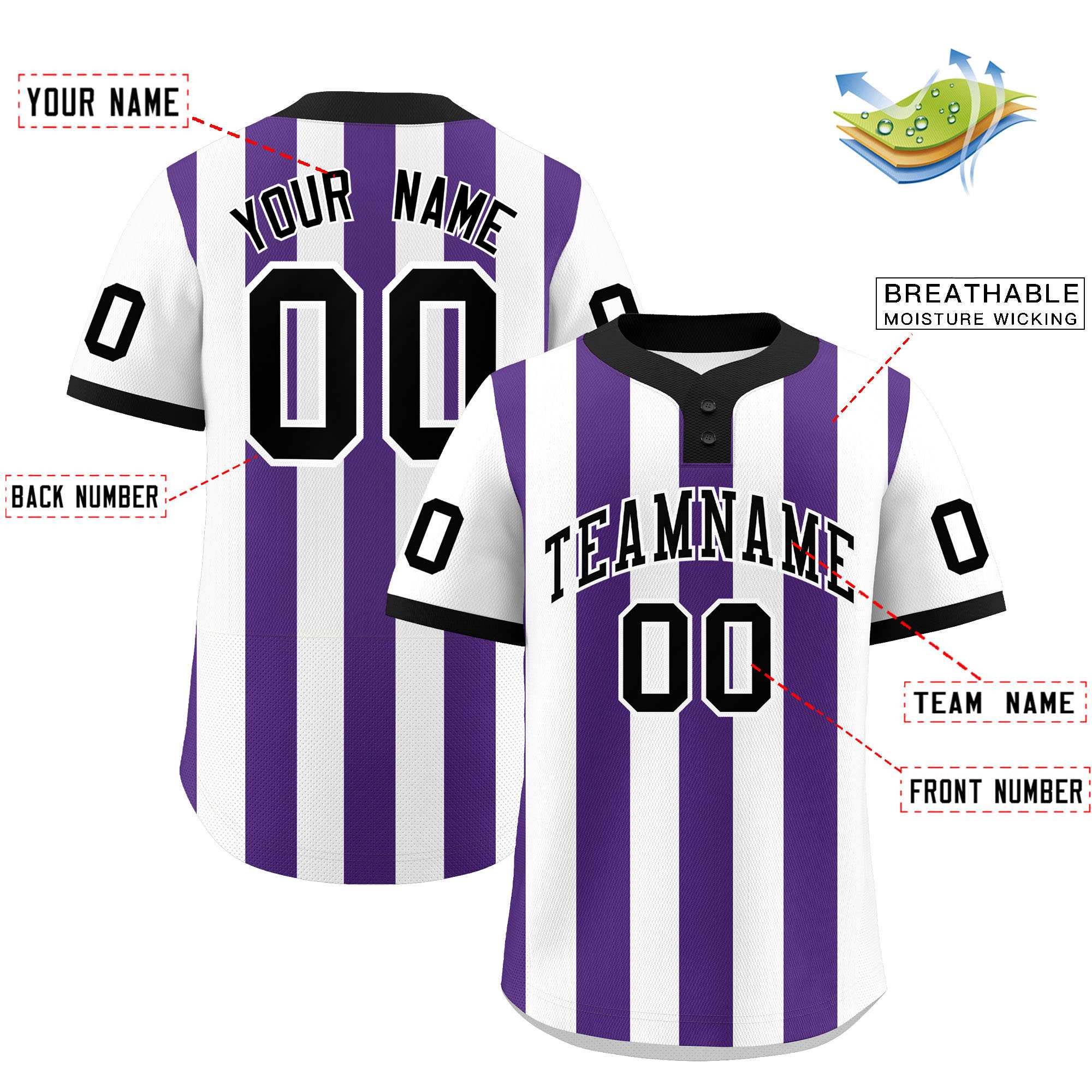Custom White Purple Stripe Fashion Authentic Two-Button Baseball Jersey| KXKSHOP