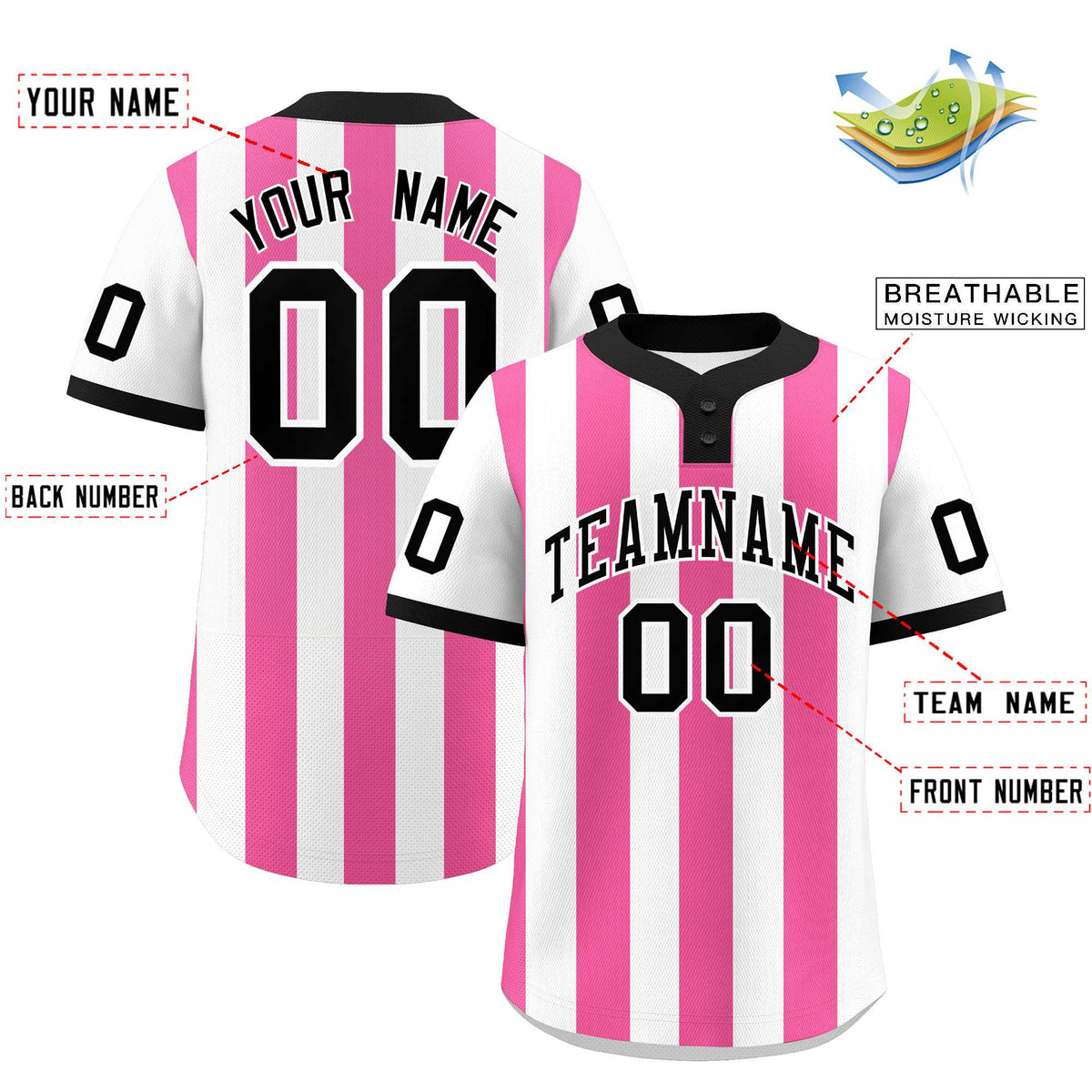 Custom White Pink Stripe Fashion Authentic Two-Button Softball Jersey