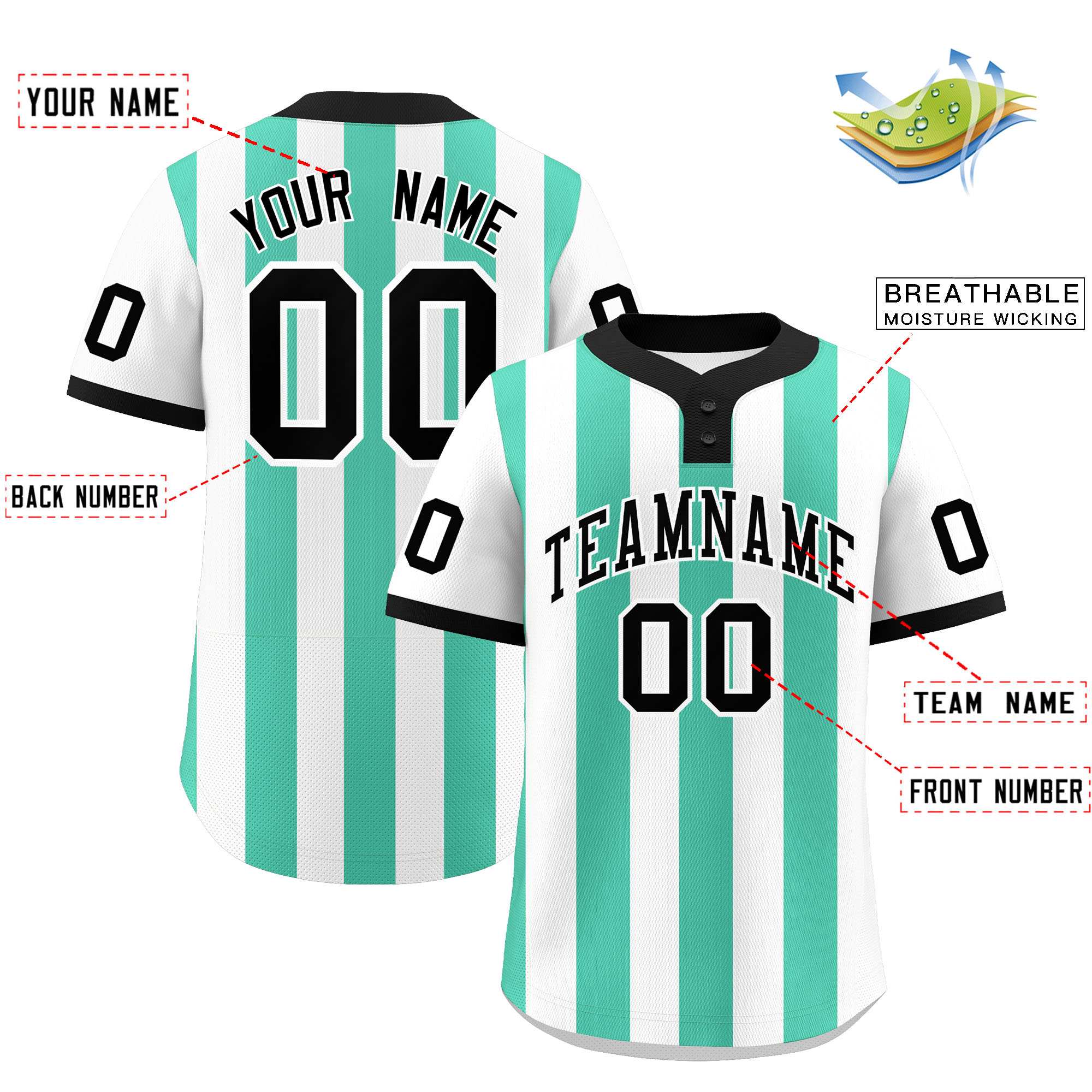 Custom White Bright Green Stripe Fashion Authentic Two-Button Baseball Jersey| KXKSHOP
