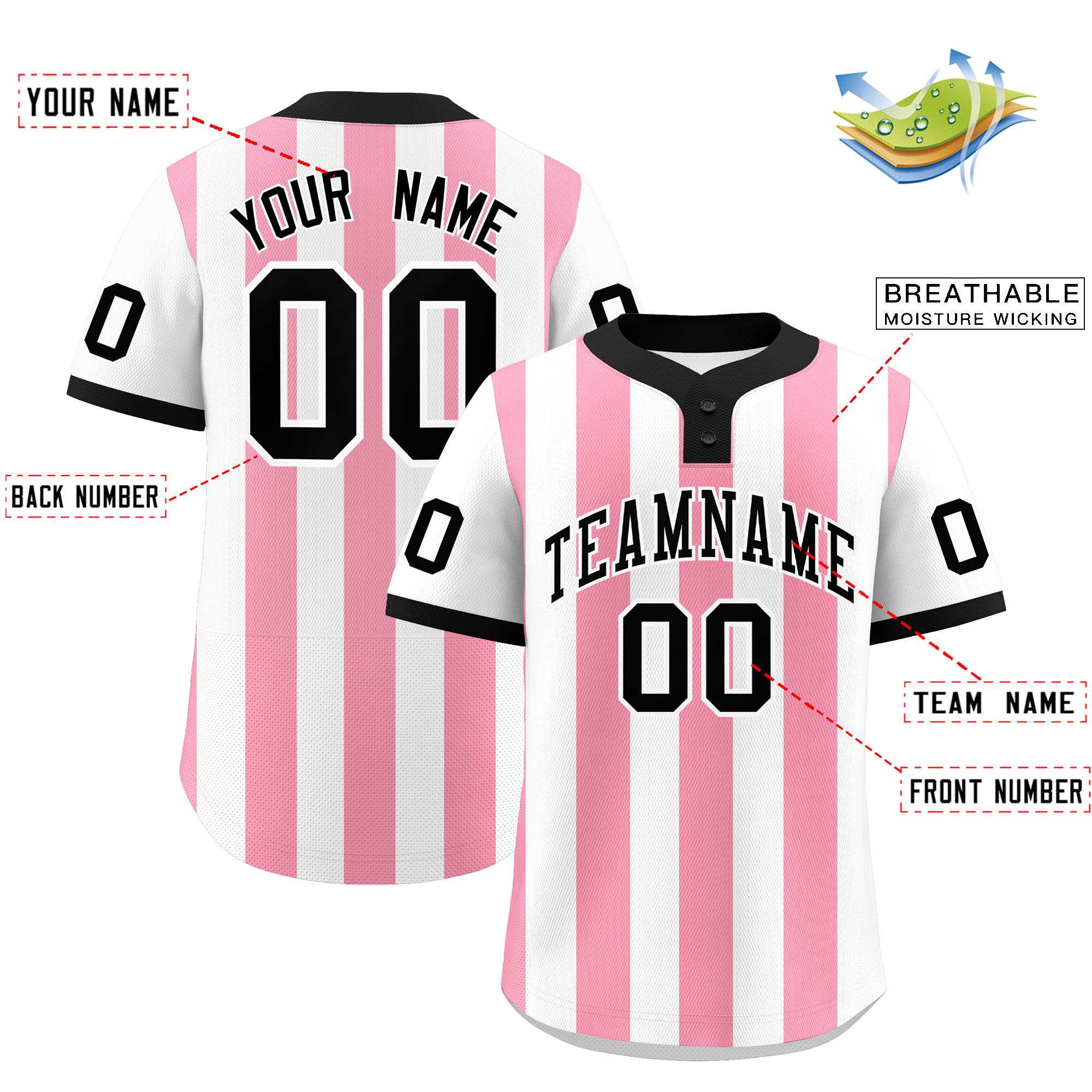 Custom White Light Pink Stripe Fashion Authentic Two-Button Baseball Jersey| KXKSHOP