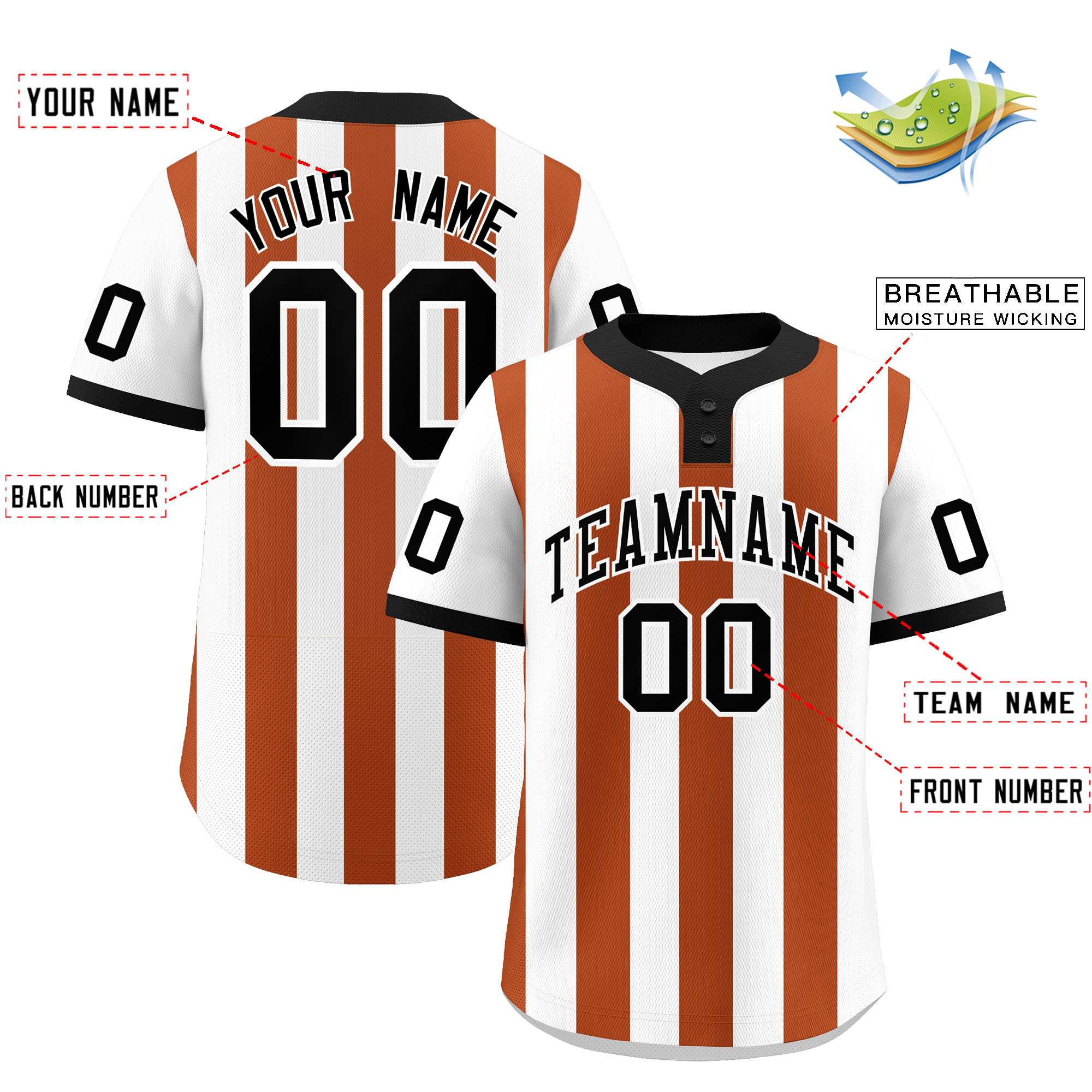 Custom White Texas Orange Stripe Fashion Authentic Two-Button Baseball Jersey| KXKSHOP