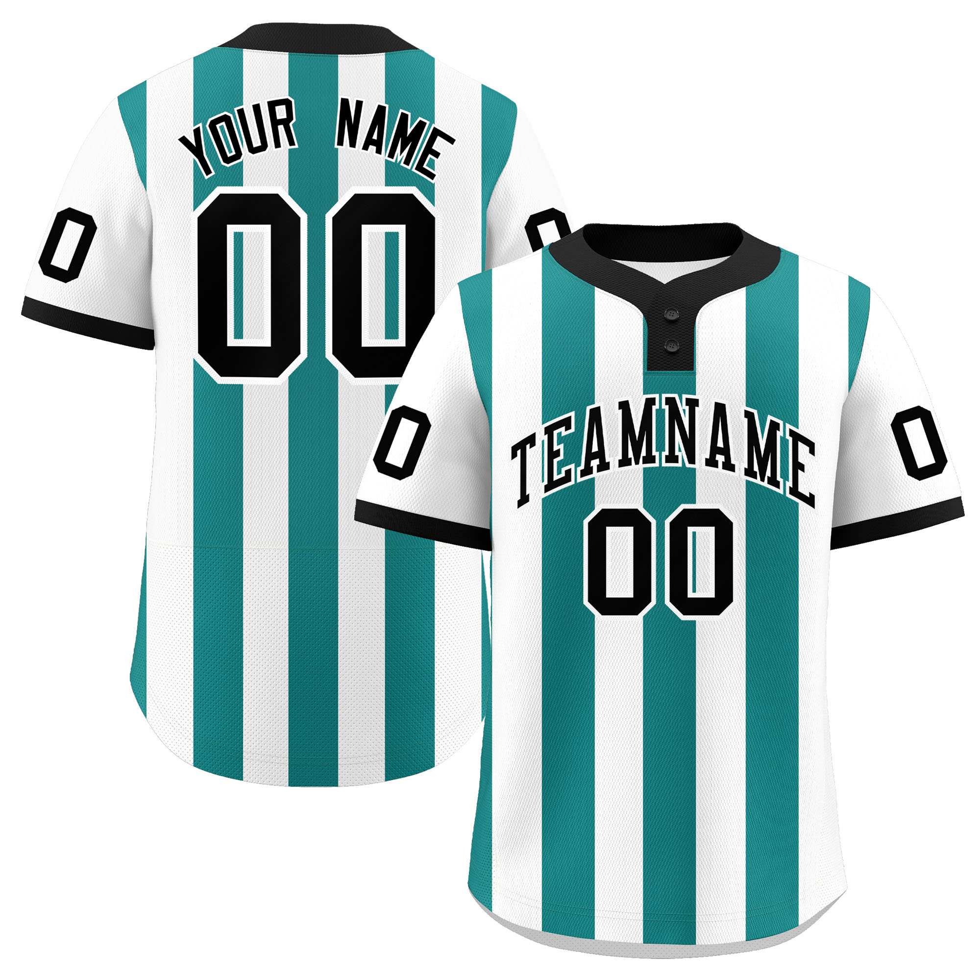 Custom White Aqua Stripe Fashion Authentic Two-Button Baseball Jersey| KXKSHOP