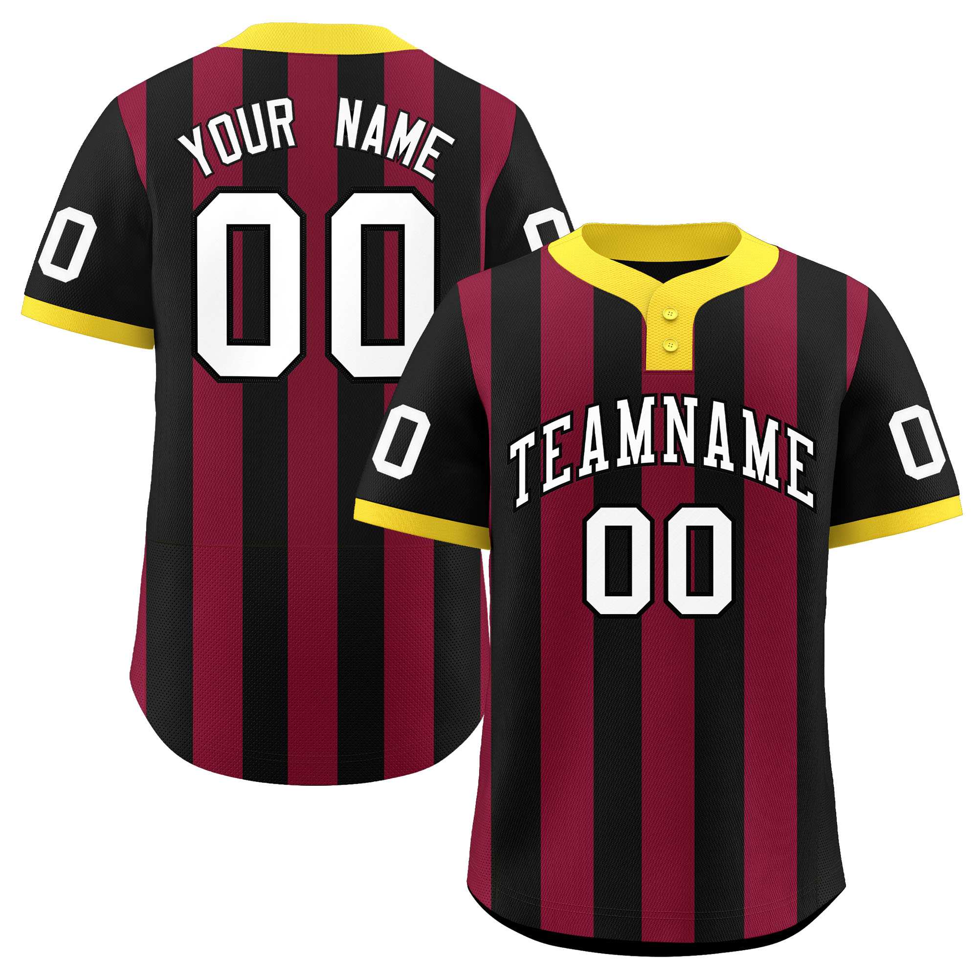 Custom Black Crimson Stripe Fashion Authentic Two-Button Baseball Jersey| KXKSHOP