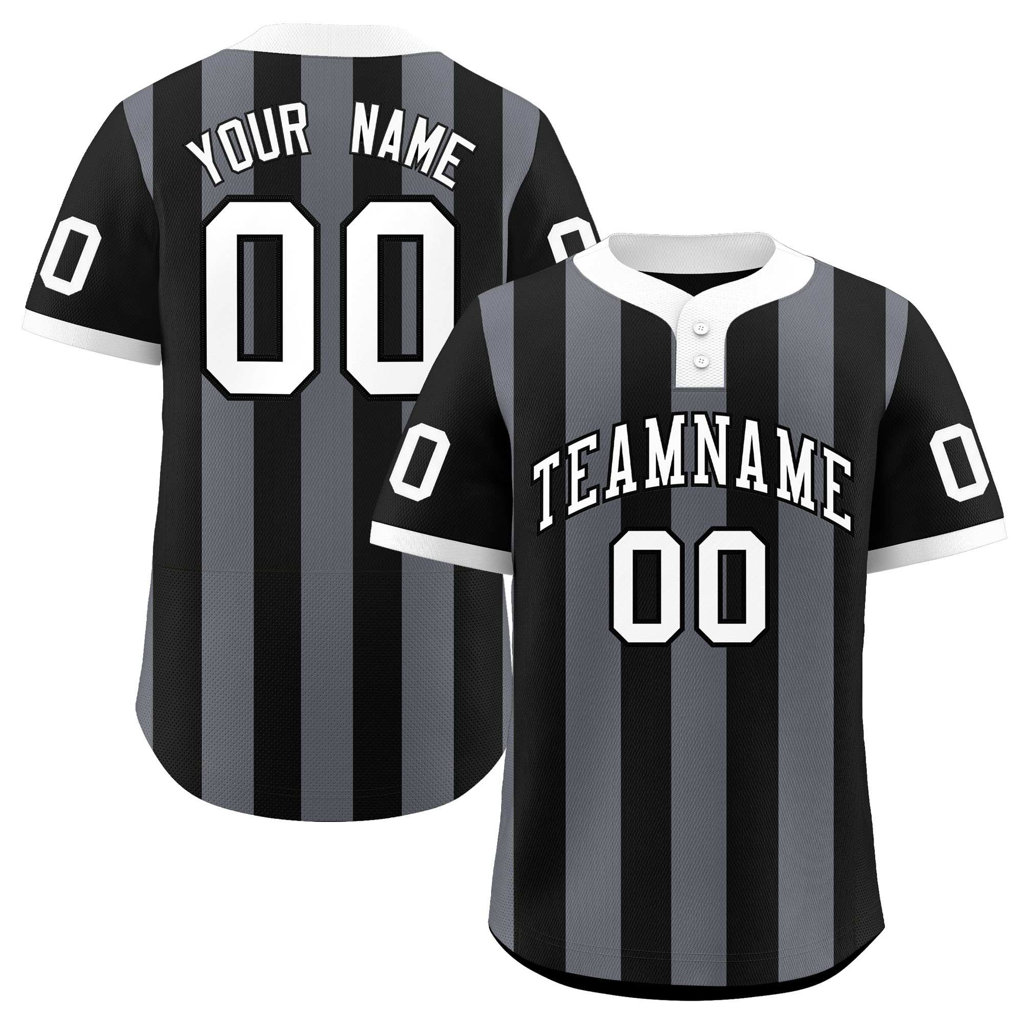 Custom Black Dark Gray Stripe Fashion Authentic Two-Button Baseball Jersey| KXKSHOP