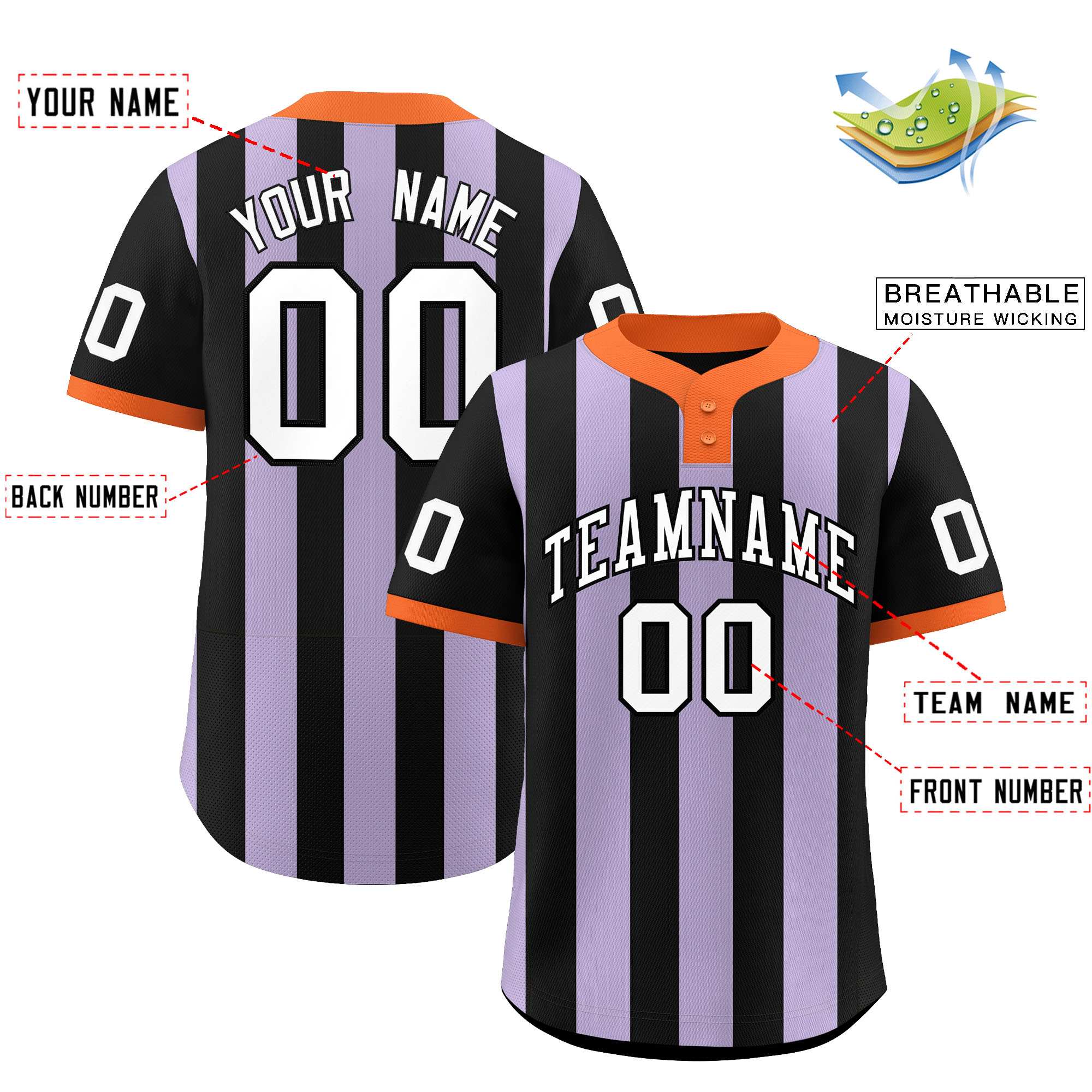 Custom Black Light Purple Stripe Fashion Authentic Two-Button Baseball Jersey| KXKSHOP