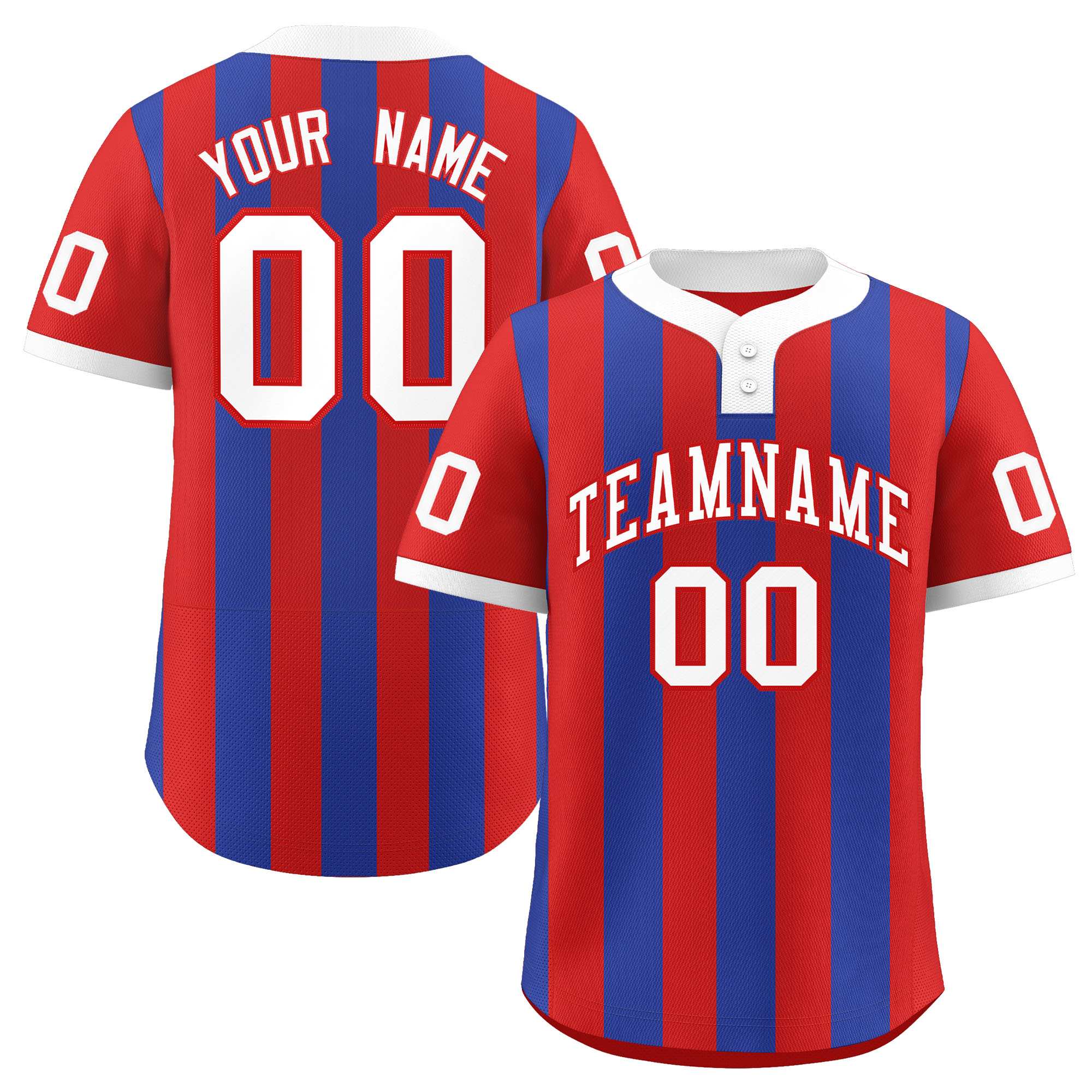 Custom Red Royal Stripe Fashion Authentic Two-Button Baseball Jersey| KXKSHOP