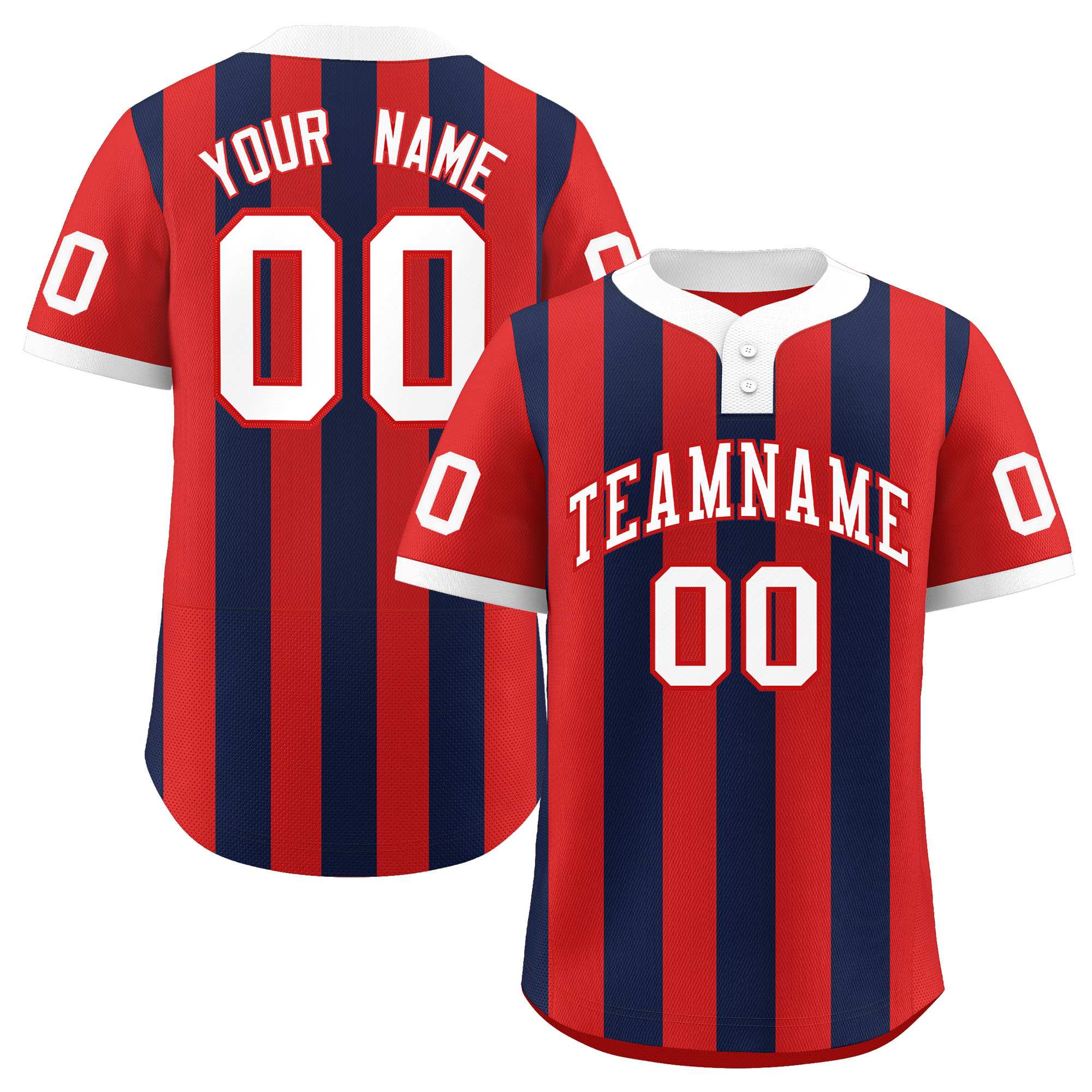 Custom Red Navy Stripe Fashion Authentic Two-Button Baseball Jersey| KXKSHOP